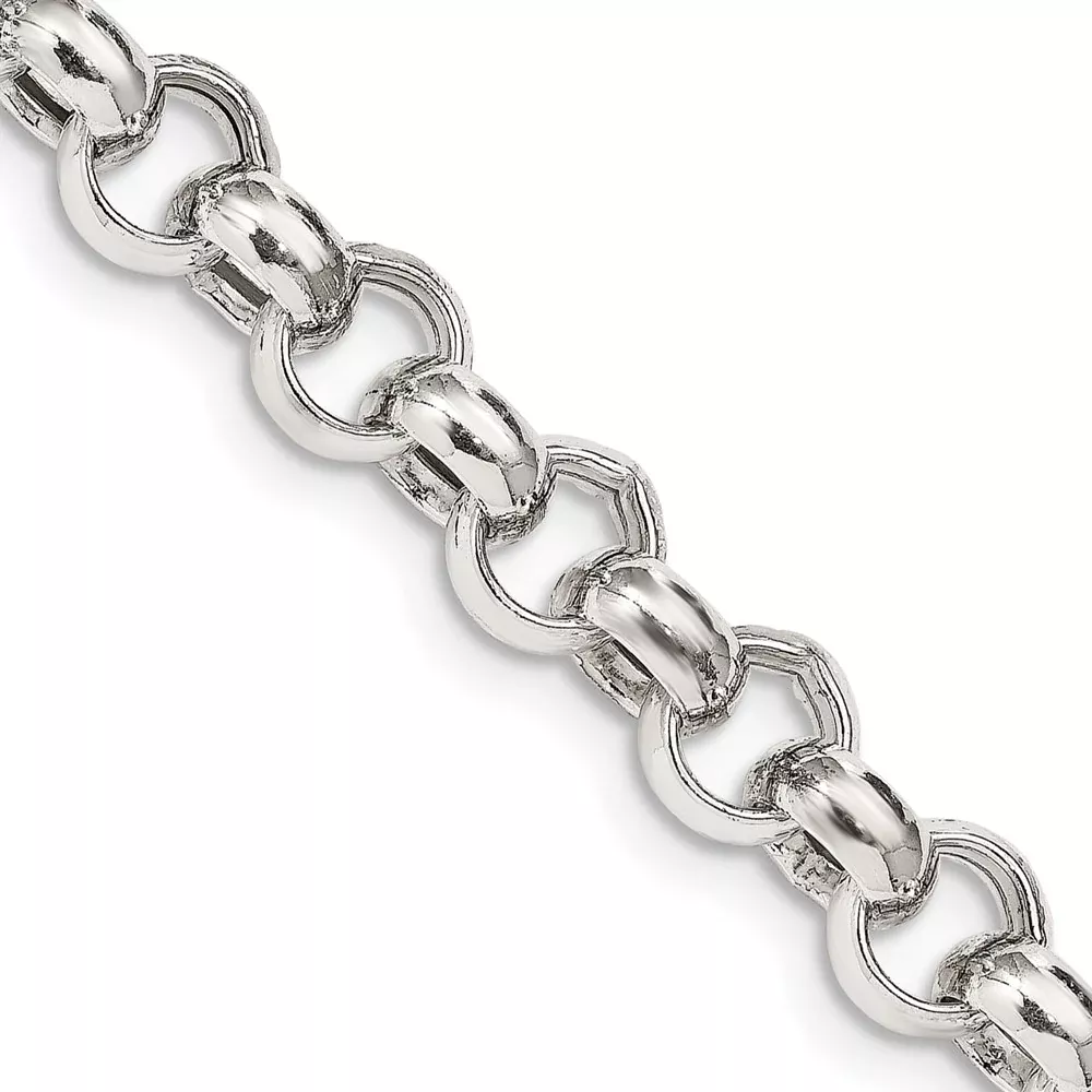 24 Inch Sterling Silver 9.5mm Semi-Solid Rolo Chain Necklace