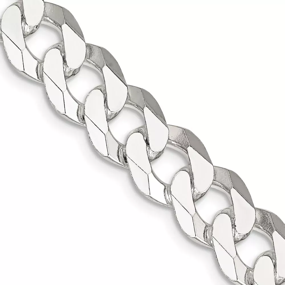 26 Inch Sterling Silver 10.6mm Beveled Curb Chain Necklace