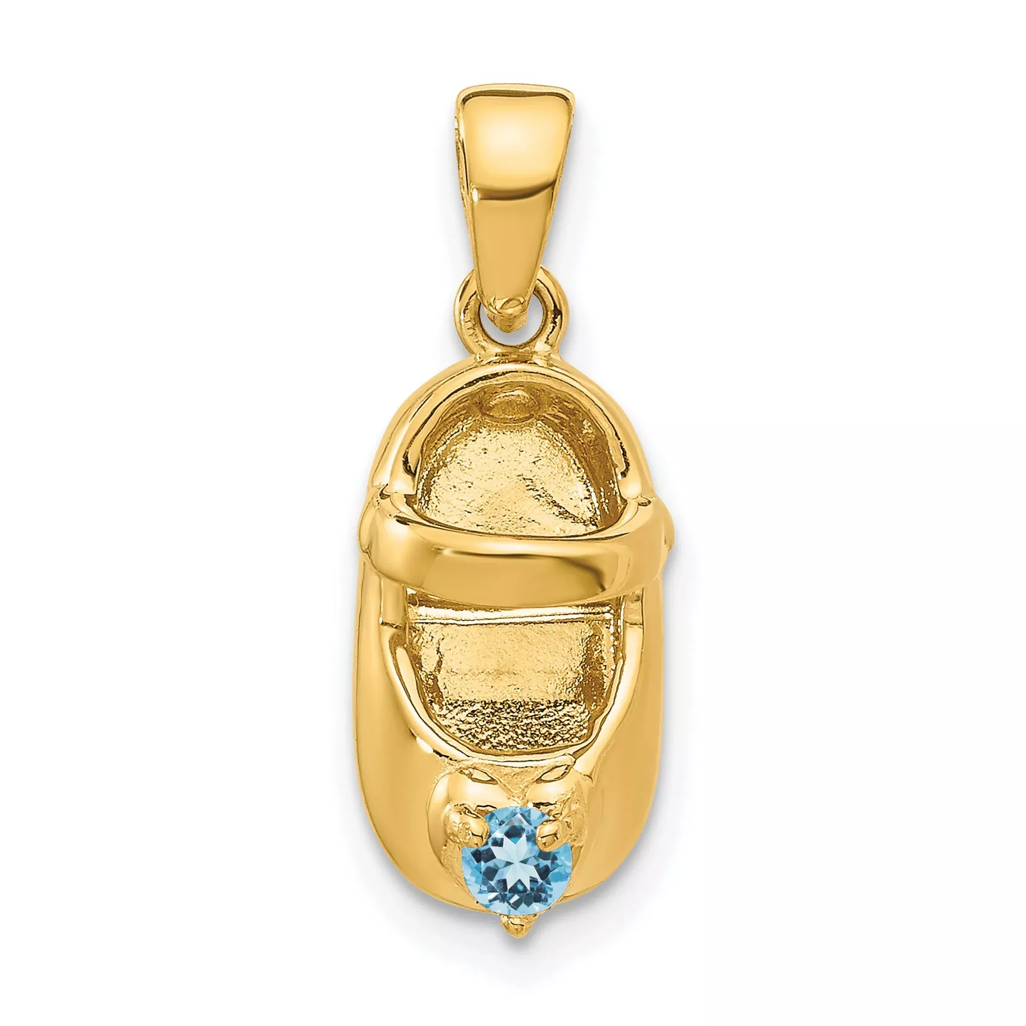 3-D December Synthetic Stone Engravable Baby Shoe Charm Pendant in Real 14k Yellow Gold
