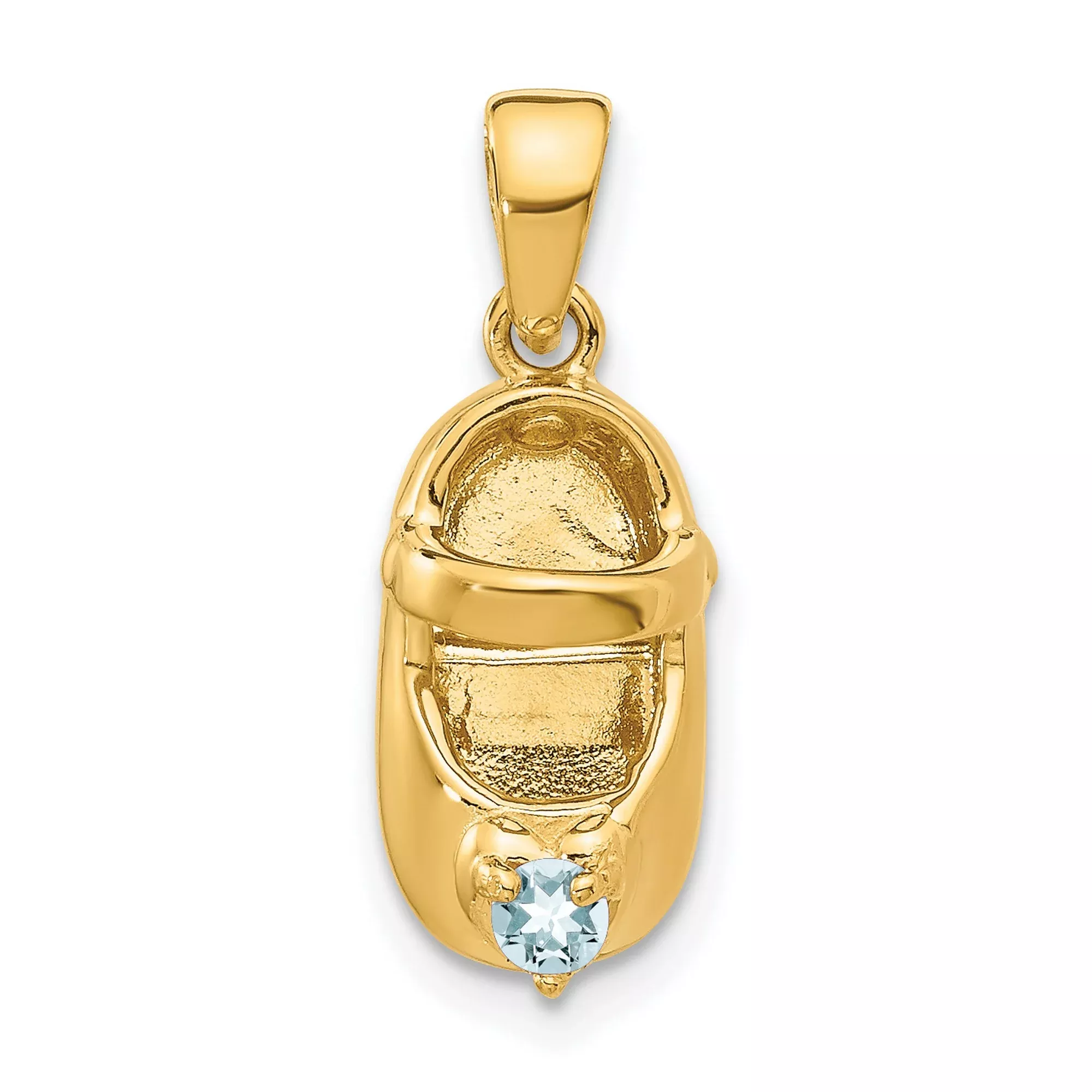 3-D March Synthetic Stone Engravable Baby Shoe Charm Pendant in Real 10k Yellow Gold