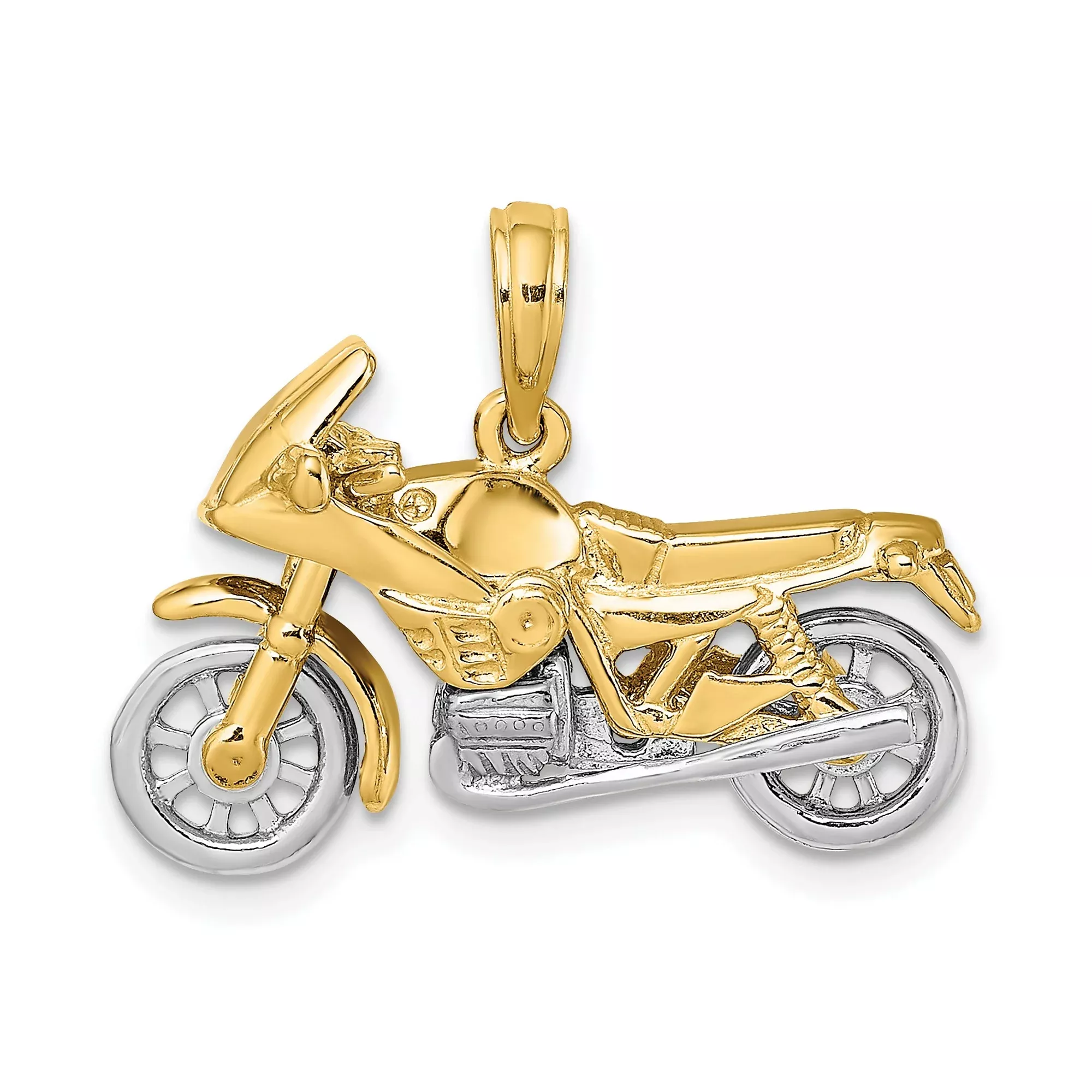 3-D Moveable Motorcycle Charm Pendant in Real 14k Multi-Tone Gold