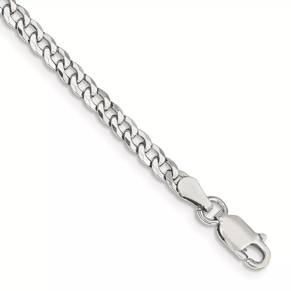 7 Inch Sterling Silver 3.2mm Beveled Curb Chain Bracelet