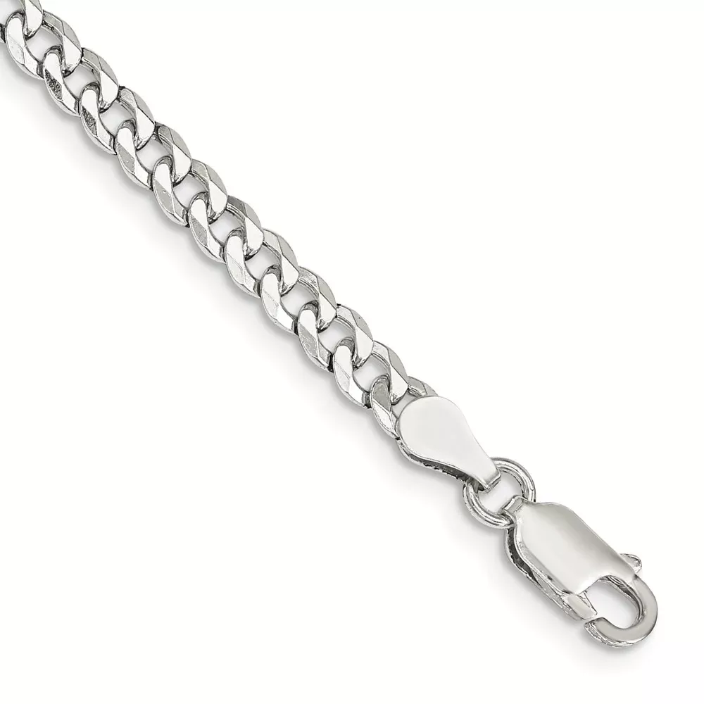 7 Inch Sterling Silver 4mm Beveled Curb Chain Bracelet