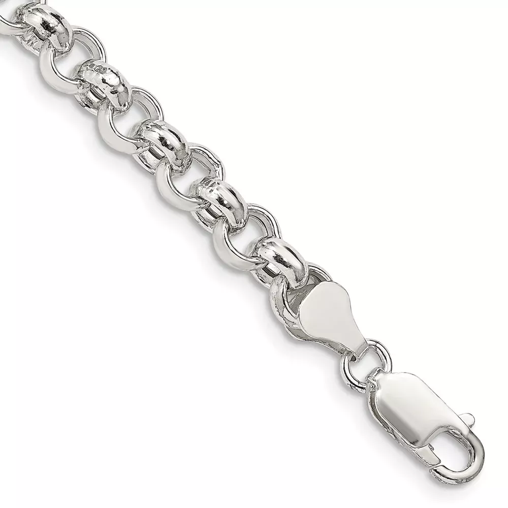 8 Inch Sterling Silver 6.5mm Semi-Solid Rolo Chain Bracelet