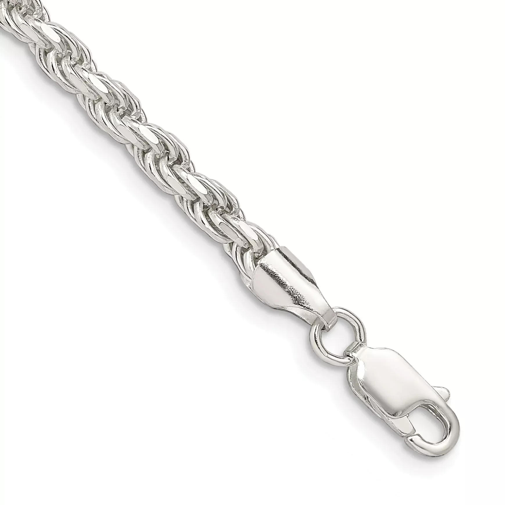 9 Inch Sterling Silver 3.75mm Diamond-Cut Rope Chain Bracelet