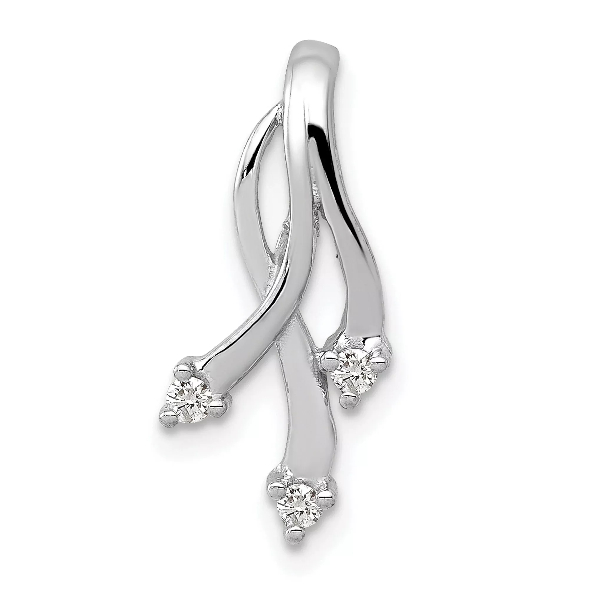 AAA Diamond 3-1.6mm Stone Twisted Chain Slide Charm Pendant in Real 14k White Gold