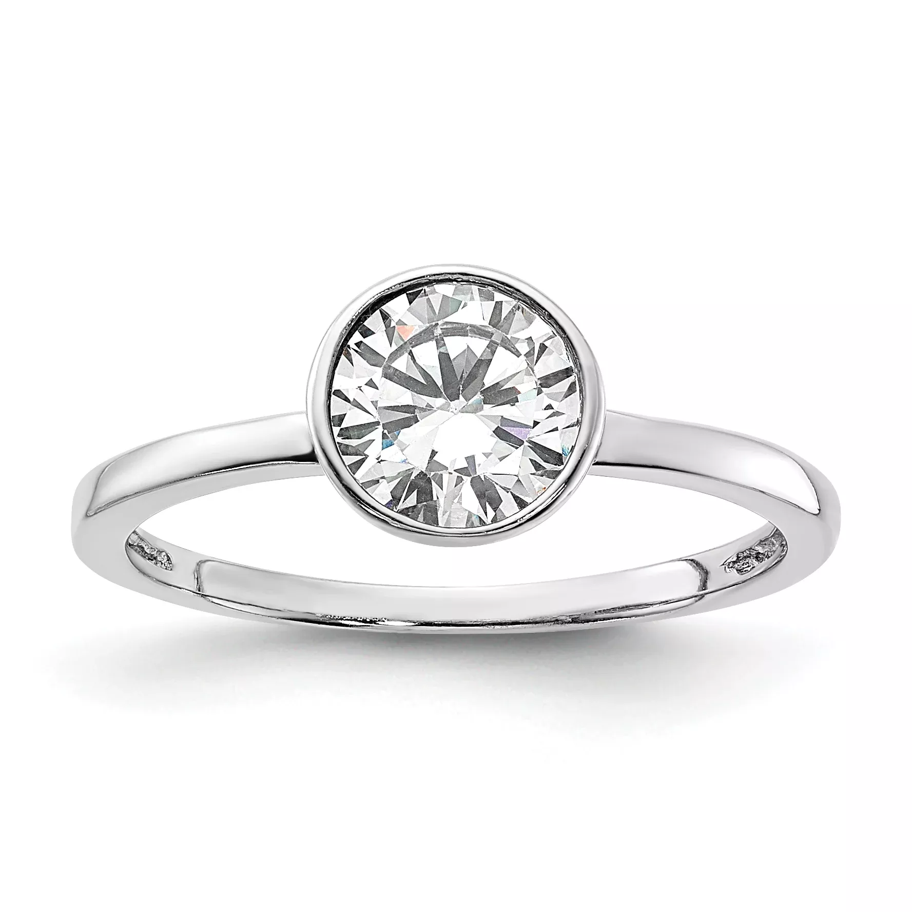 Cheryl M Sterling Silver Rhodium-Plated Polished Bezel Set CZ Ring