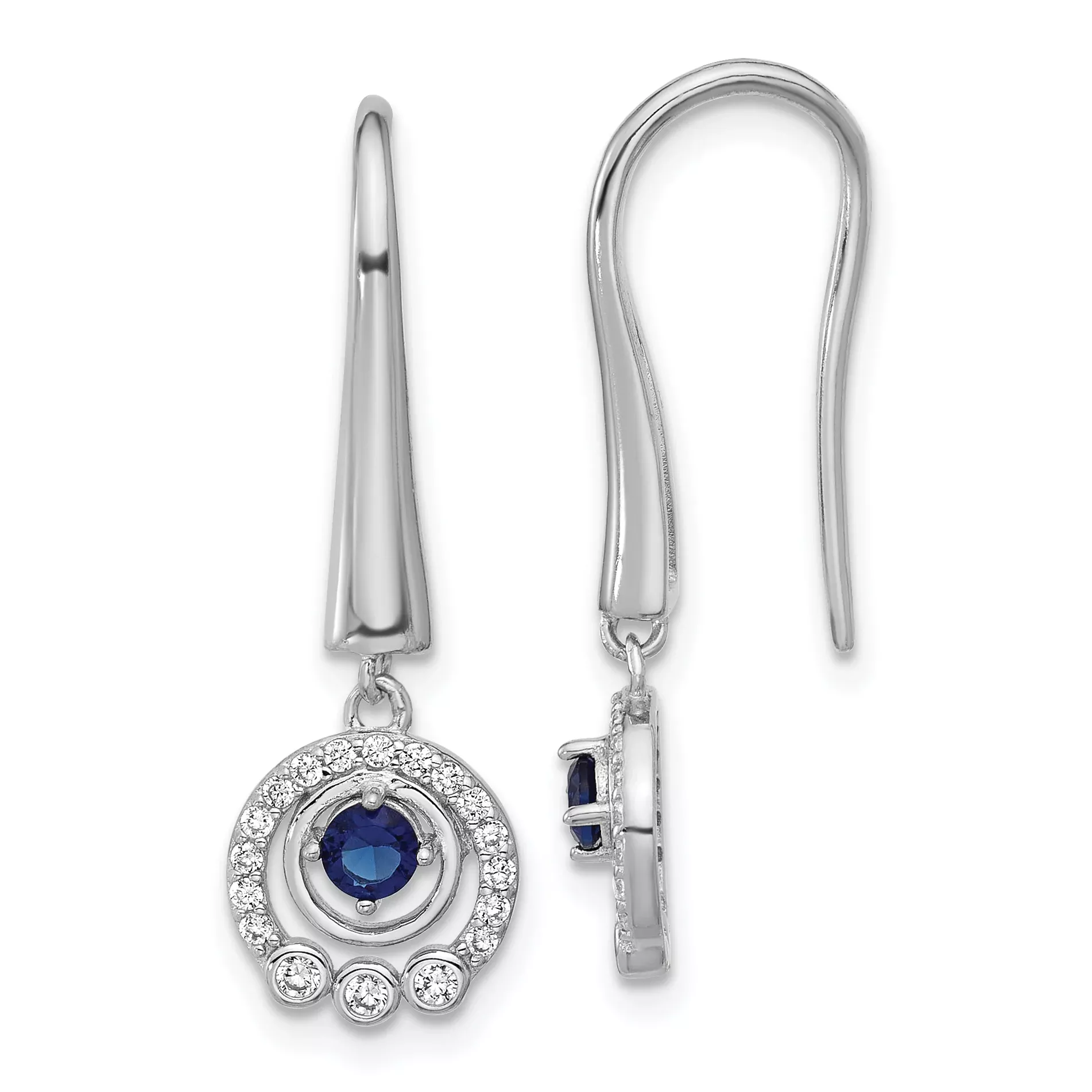 Cheryl M Sterling Silver Rhodium-plated Polished Blue GlaSterling Silver and CZ Circles Dangle Earrings