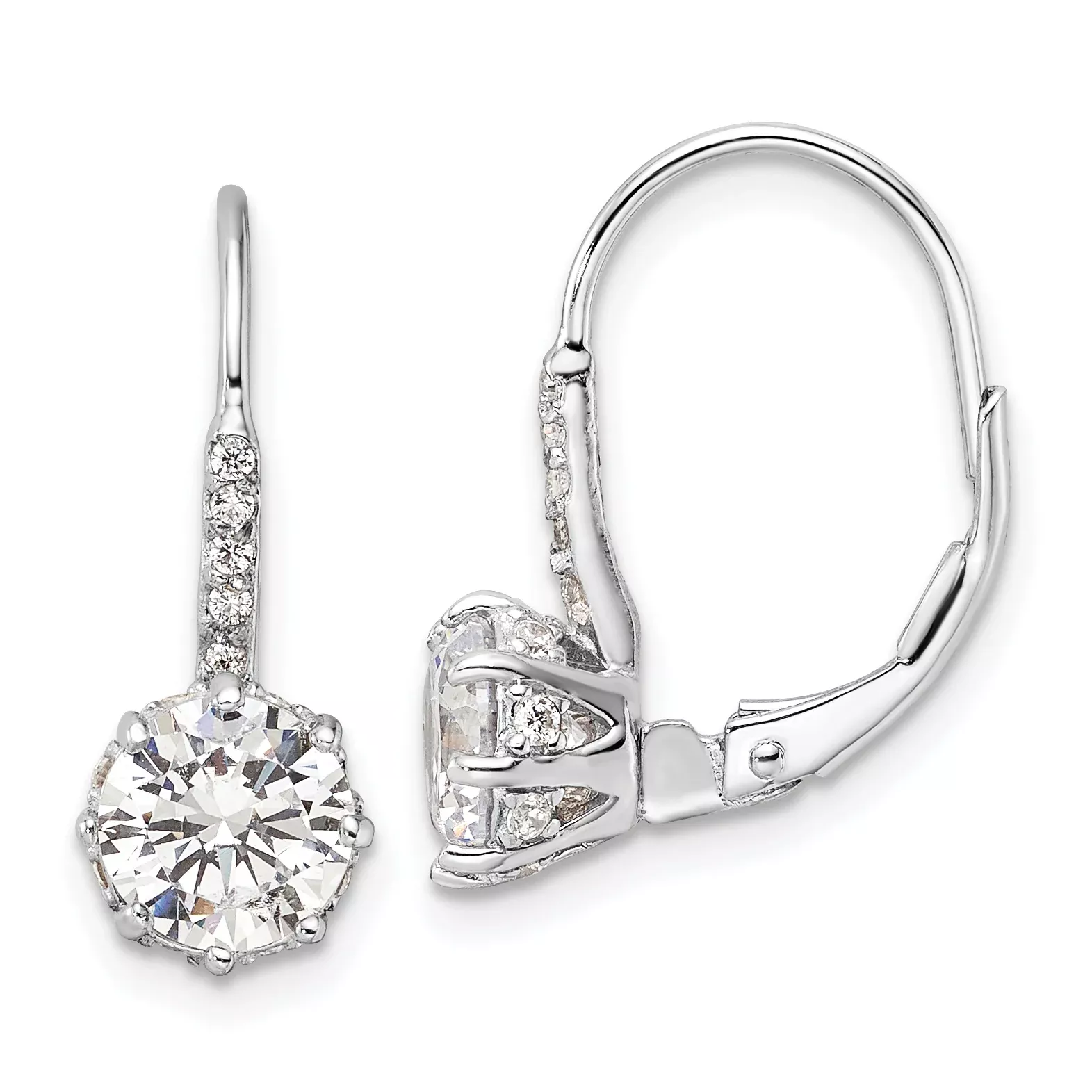 Cheryl M Sterling Silver Rhodium-plated Polished CZ Leverback Earrings