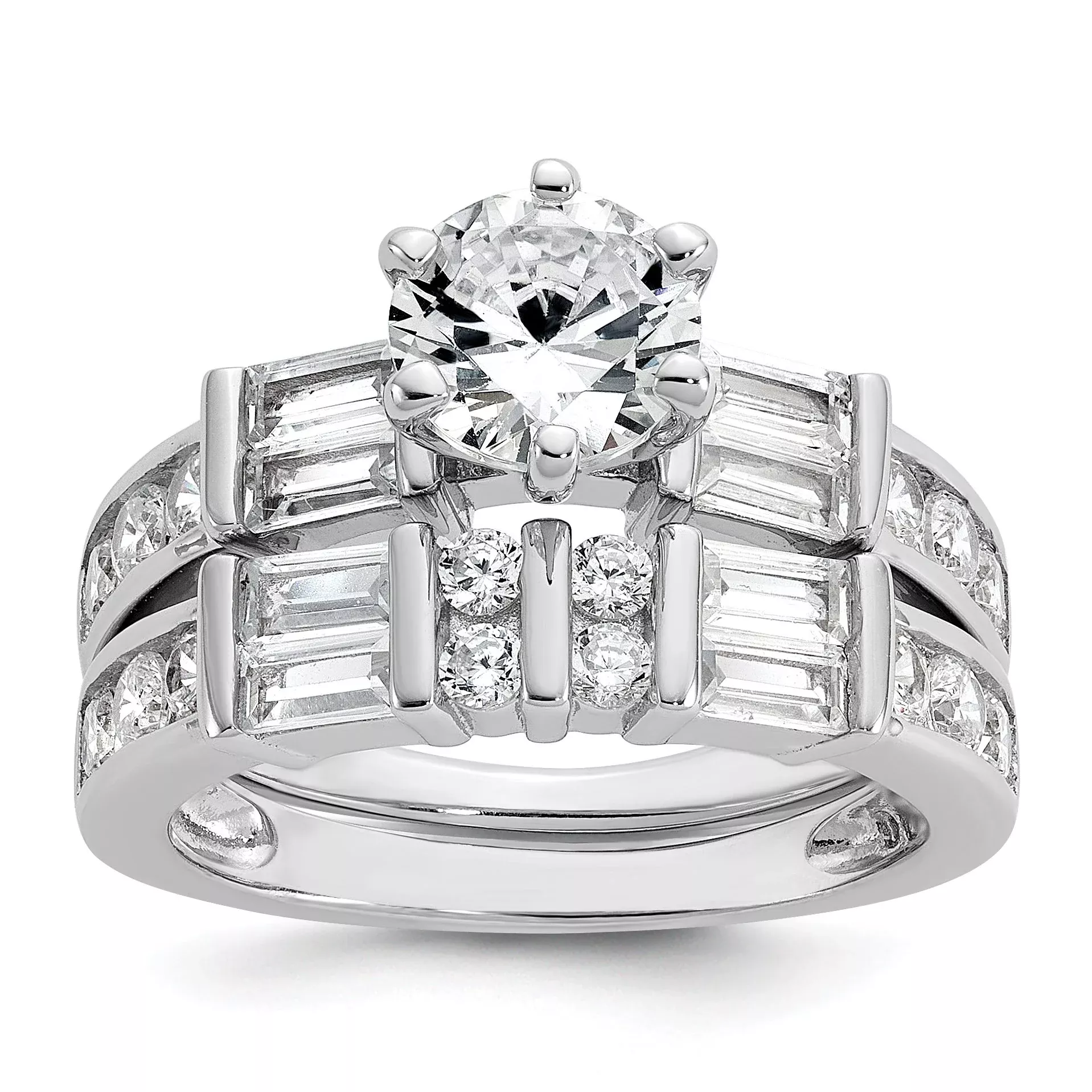 Cheryl M Sterling Silver Rhodium-plated Polished CZ Ring Set