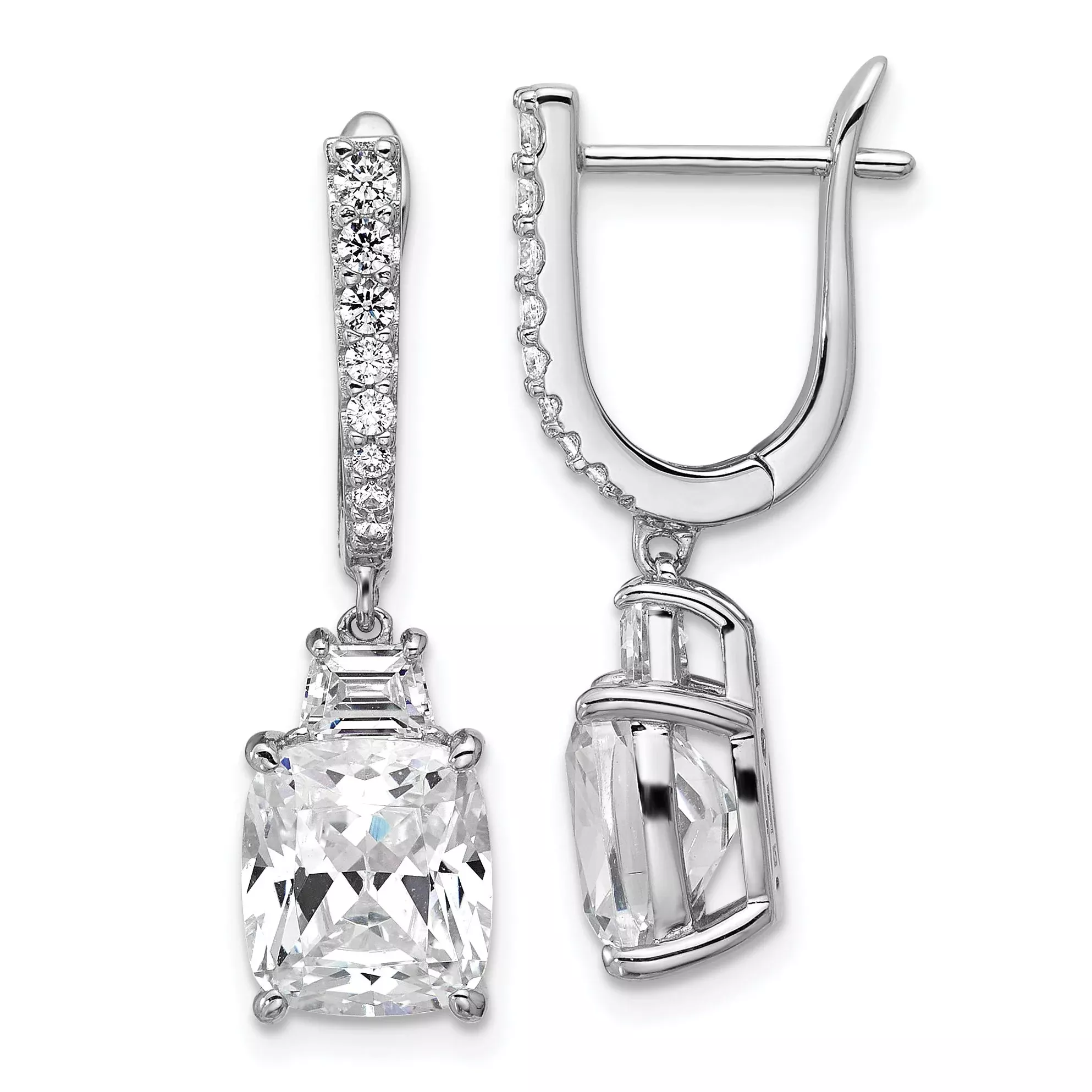 Cheryl M Sterling Silver Rhodium-plated Polished Fancy Cushion-cut CZ Hinged Post Dangle Earrings