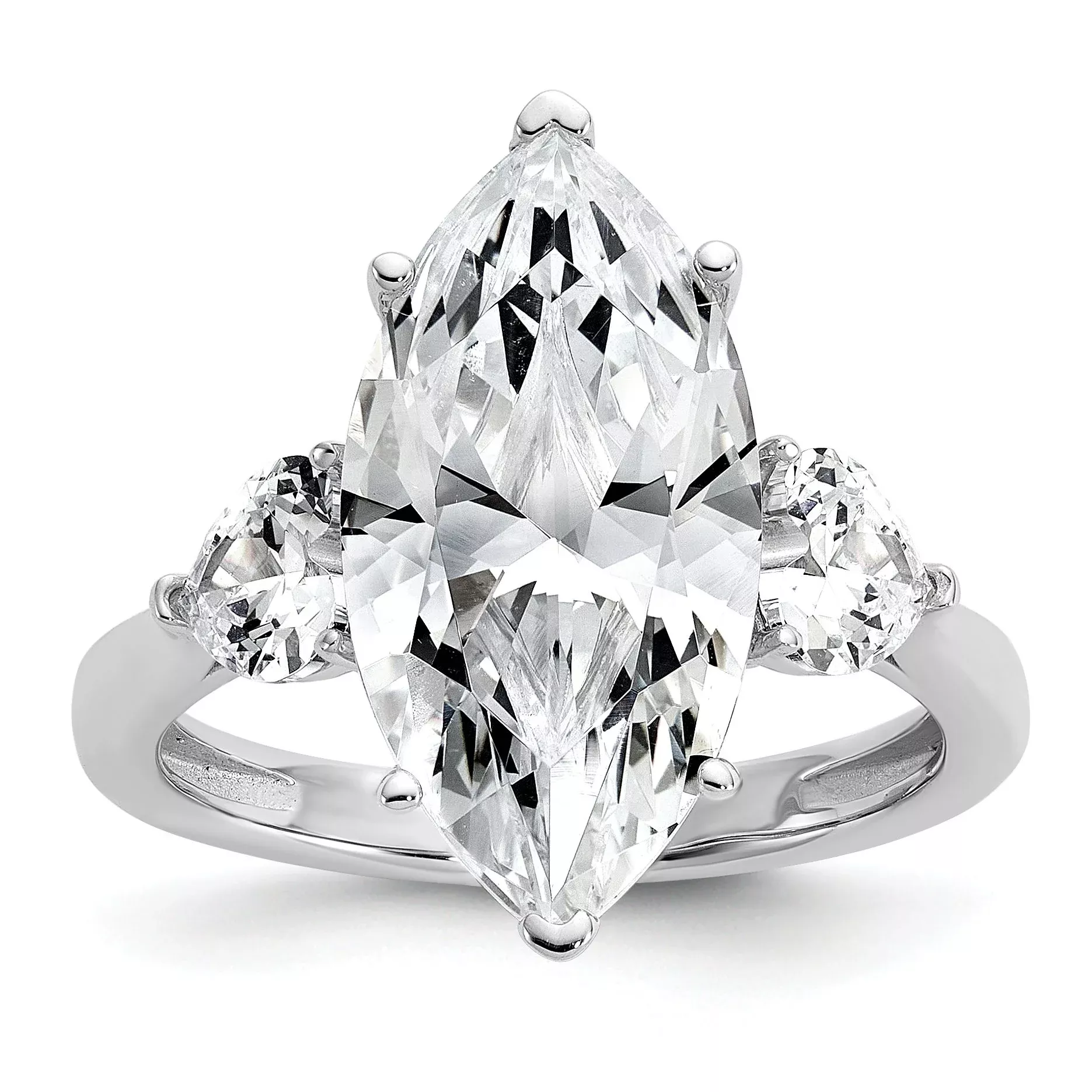 Cheryl M Sterling Silver Rhodium-plated Polished Fancy Marquise & Hearts CZ Ring