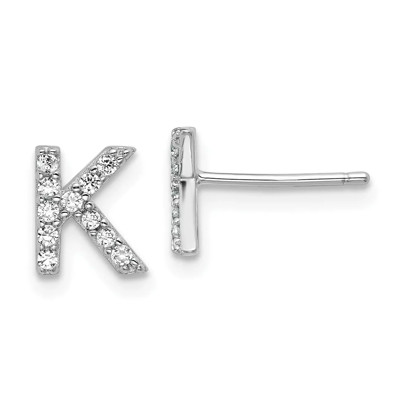 Cheryl M Sterling Silver Rhodium-plated Polished Letter K CZ Initial Post Earrings