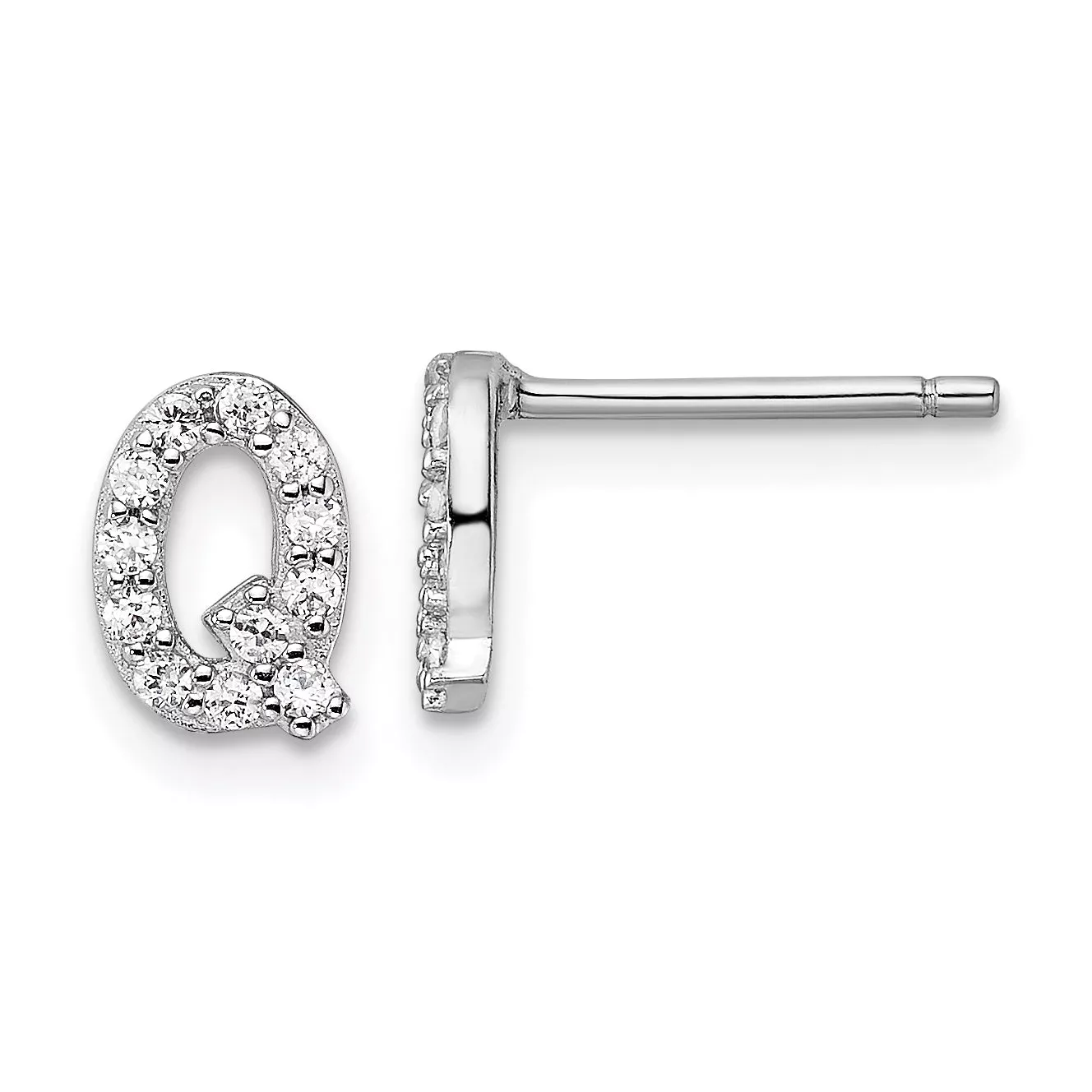 Cheryl M Sterling Silver Rhodium-plated Polished Letter Q CZ Initial Post Earrings