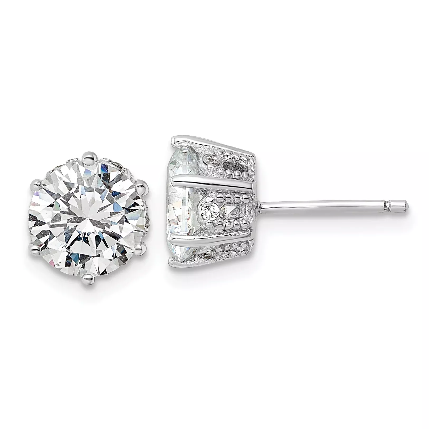 Cheryl M Sterling Silver Rhodium-plated Polished and Textured CZ Stud Earrings