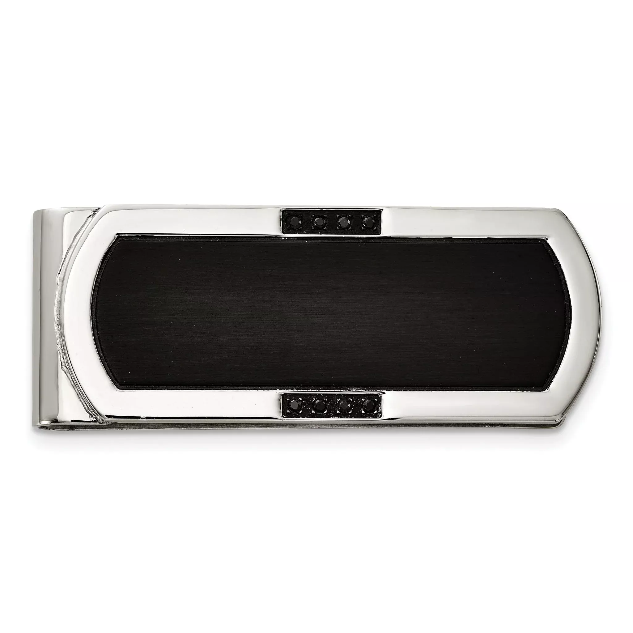 Chisel Stainless Steel Brushed and Polished Black IP-plated with Black CZ Money Clip