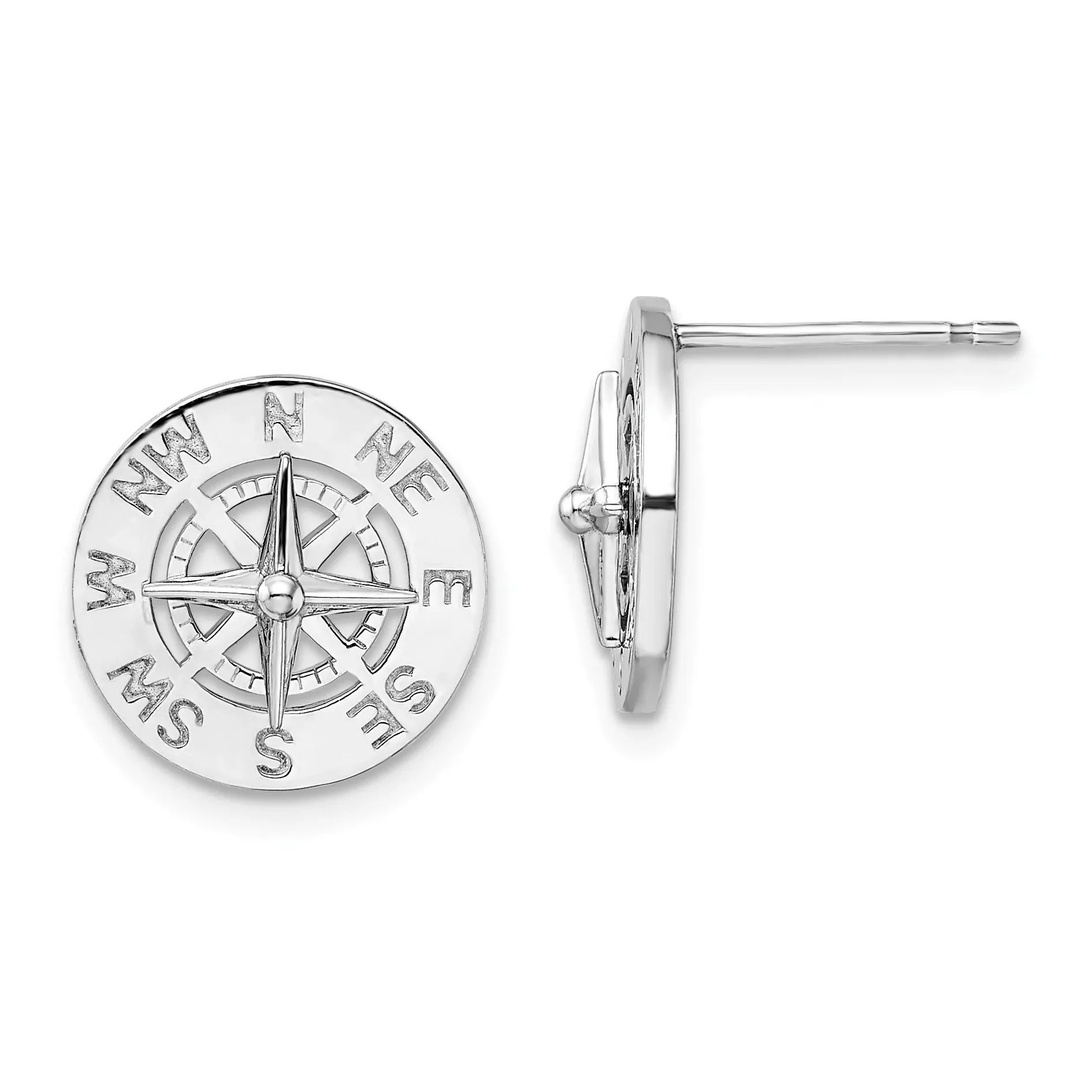 De-Ani Sterling Silver Rhodium-Plated Mini Nautical CompaSterling Silver Post Earrings