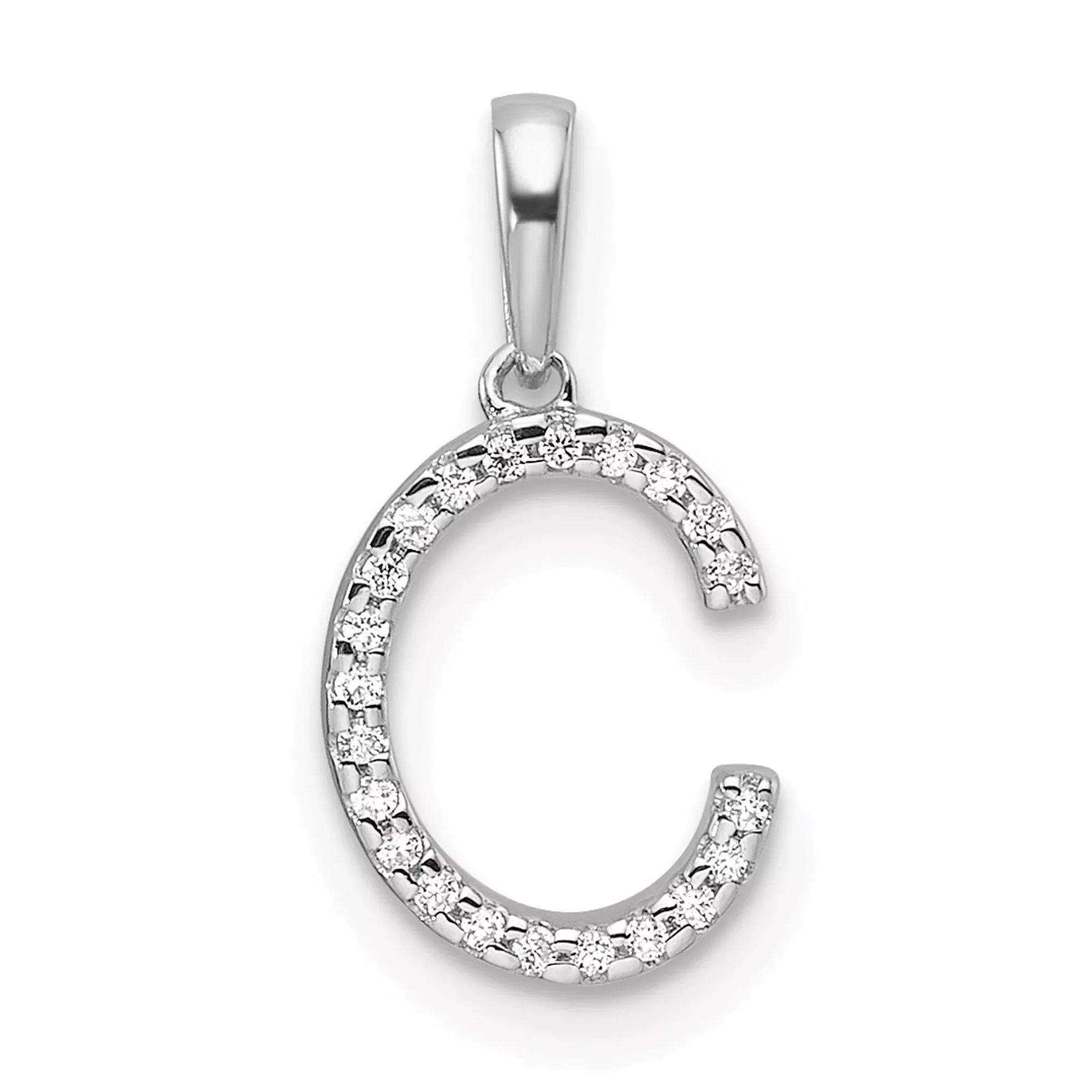 Diamond Letter C Initial Charm Pendant in Real 14k White Gold
