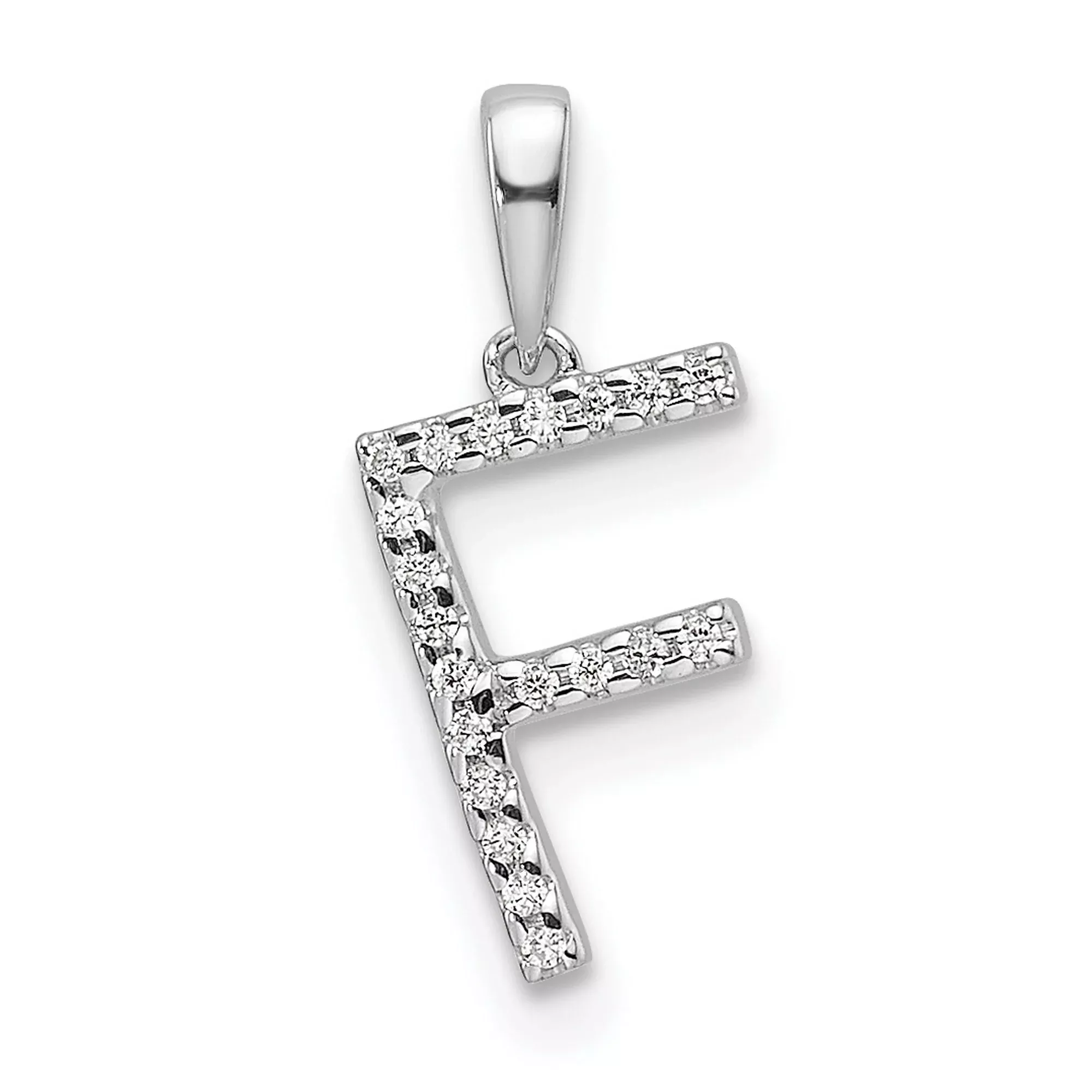 Diamond Letter F Initial Charm Pendant in Real 14k White Gold