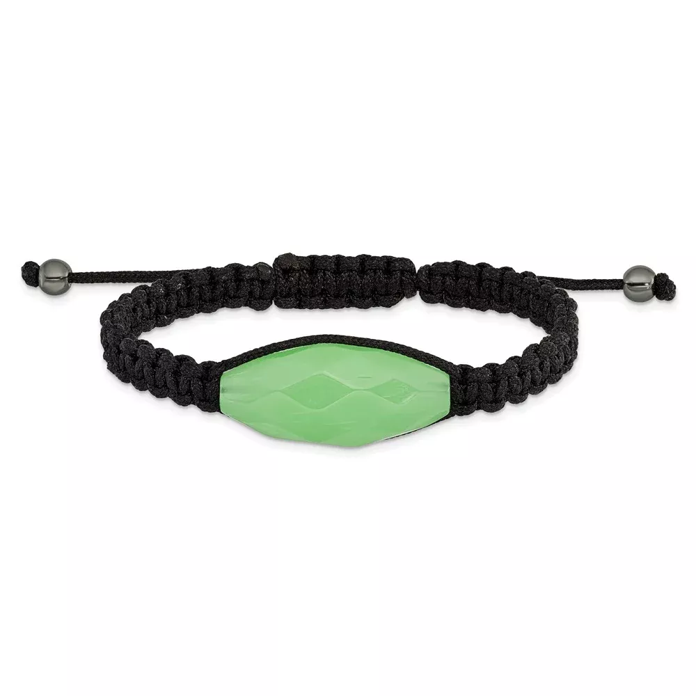 Fashion 13X30mm Aqua Agate W /Hematite And Black Cord Bracelet