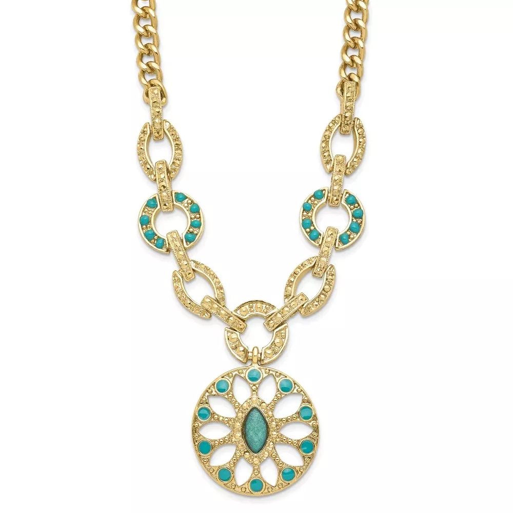 Fashion Laundry Gold-Tone Resin & Simulated Composite Stone W / 3In Ext Necklace