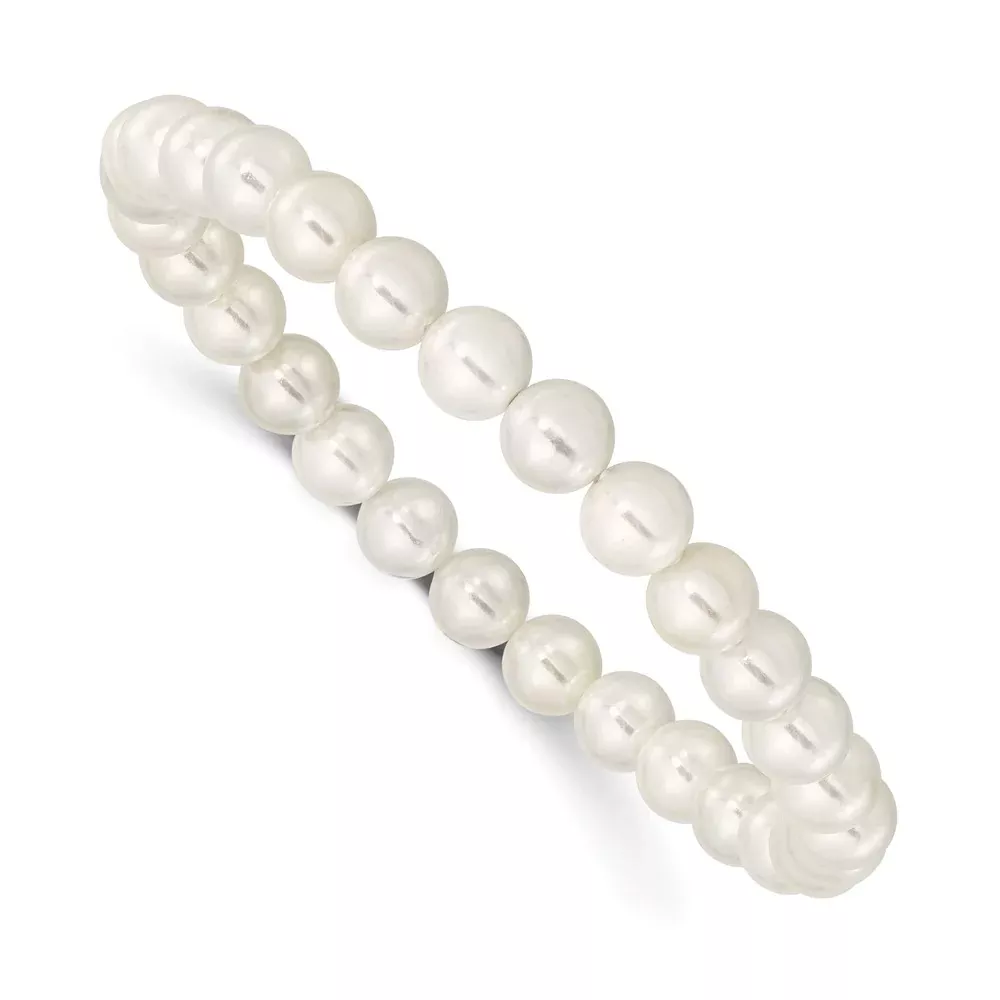 Fashion Majestik 7-8mm White Imitation Shell Pearl Stretch Bracelet