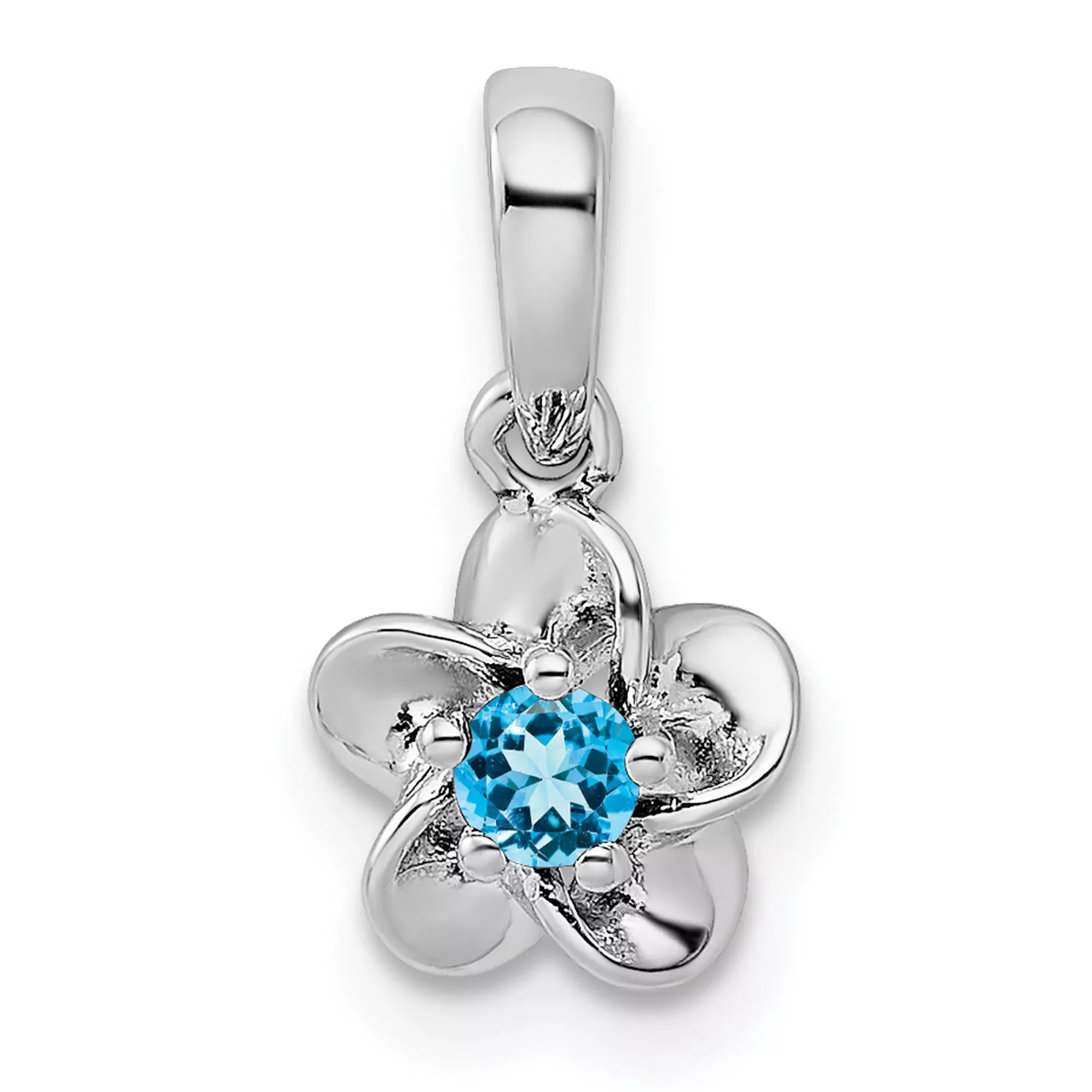 Floral Blue Topaz Charm Pendant in Real 925 Sterling Silver