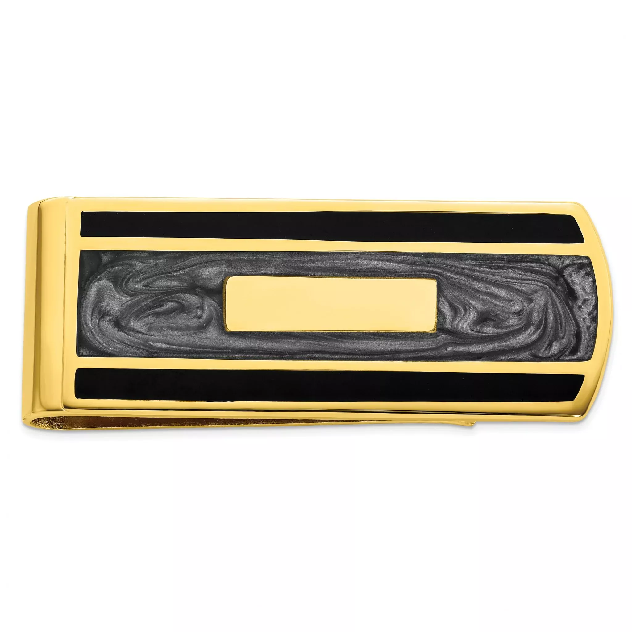Gold-plated Kelly Waters Black and Grey Epoxy Money Clip with Engravable Area