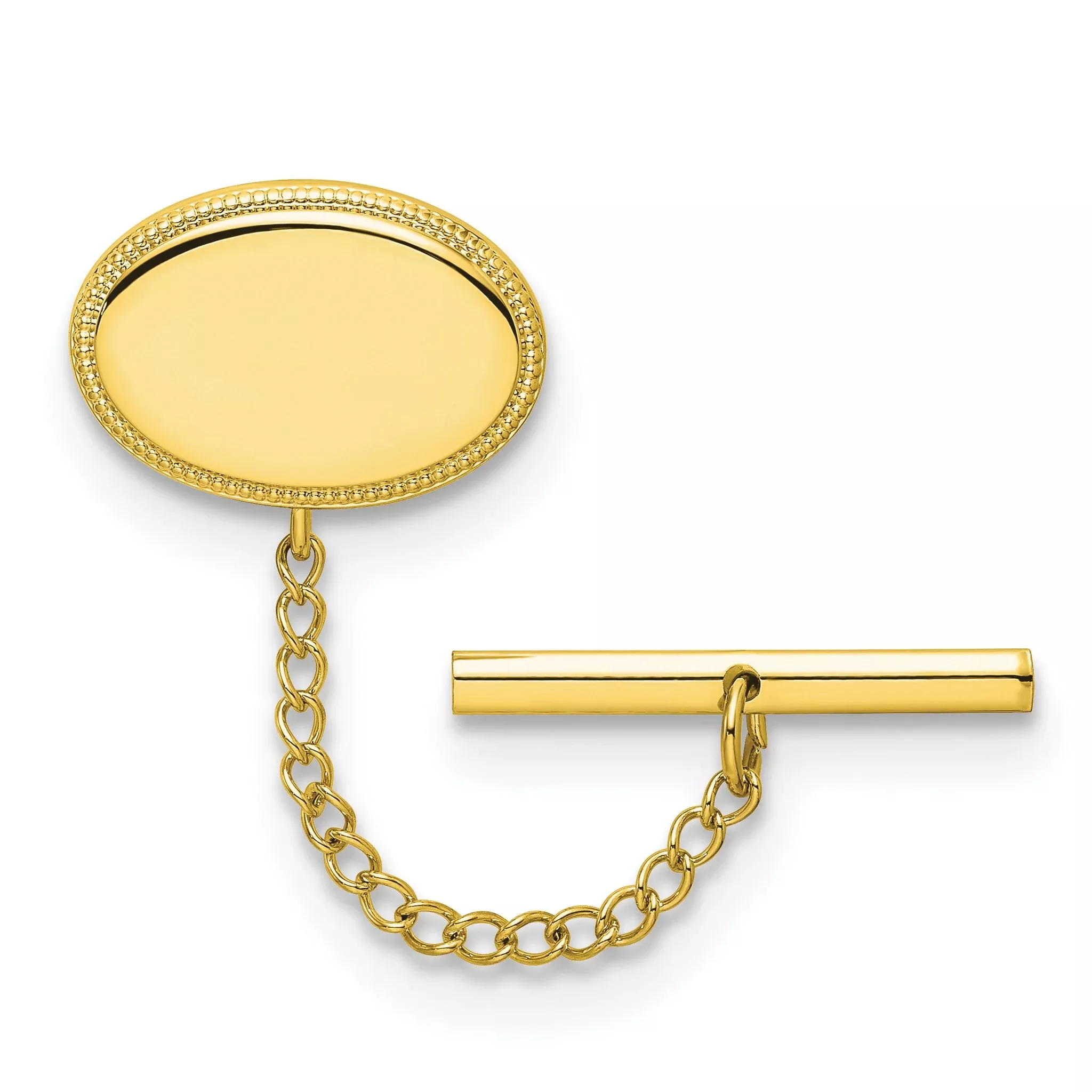 Kelly Waters Gold-plated Oval Beaded Engravable Tie Tac with Safety Chain