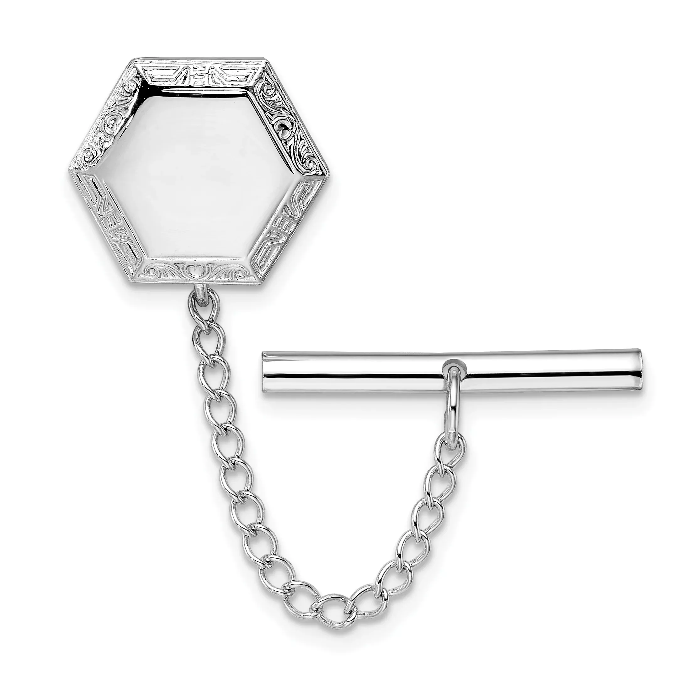 Kelly Waters Rhodium-plated Hexagon with Scrolled Edge Engravable Tie Tac
