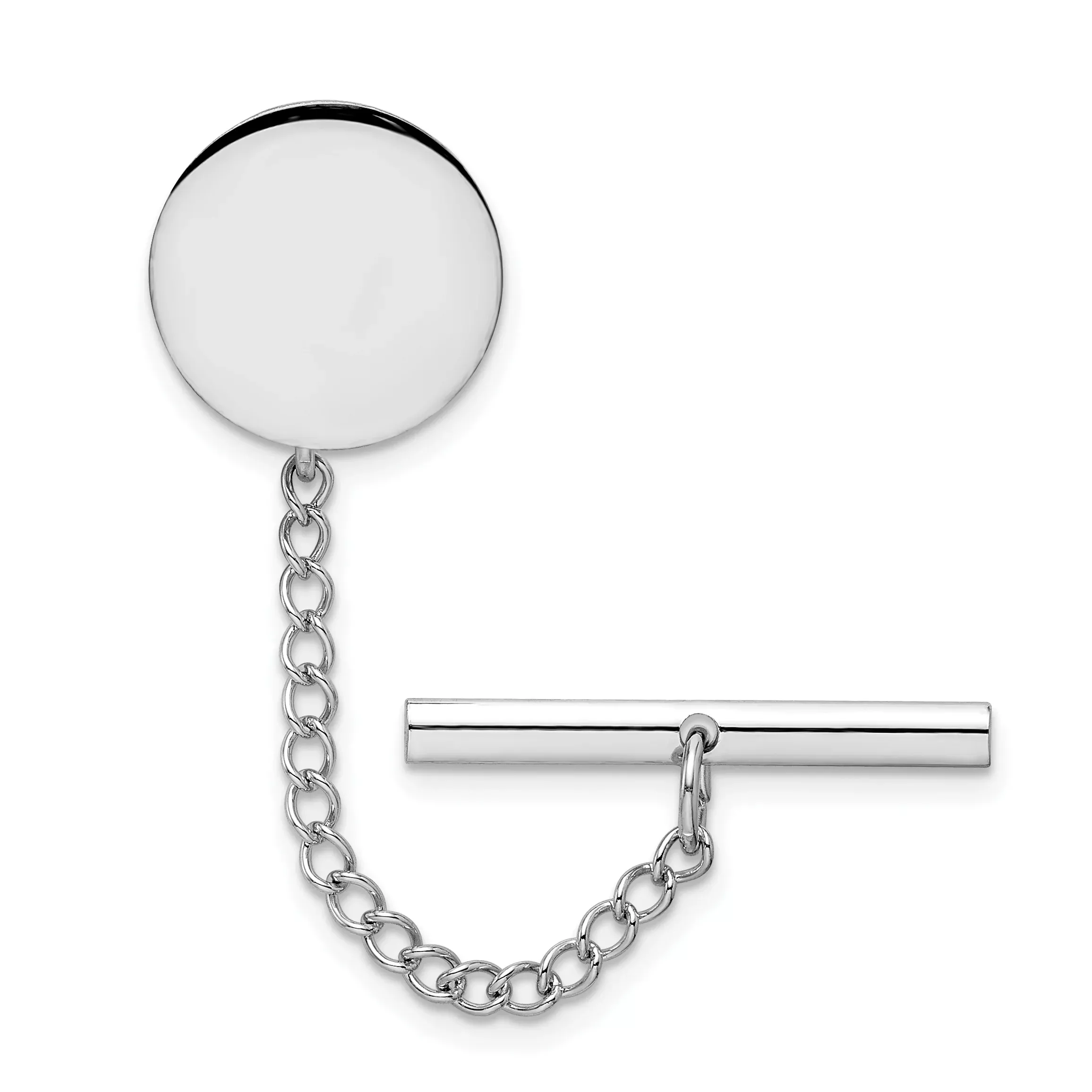 Kelly Waters Rhodium-plated Polished Round Engravable Tie Tac with Safety Chain