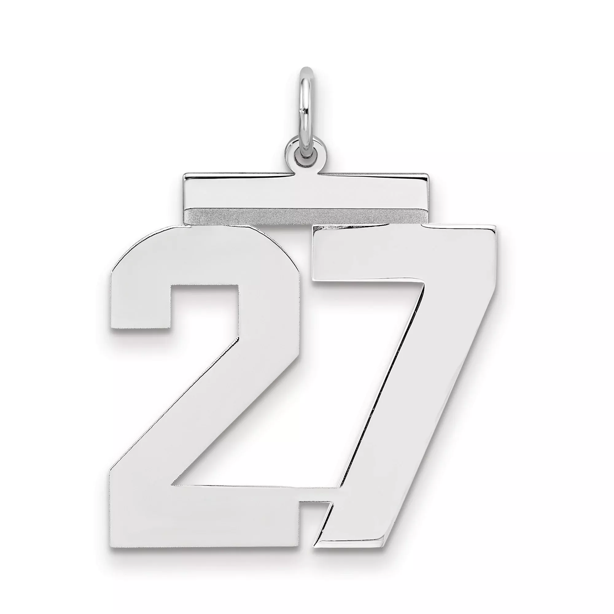 Large Polished Number 27 Charm Pendant in Real 925 Sterling Silver