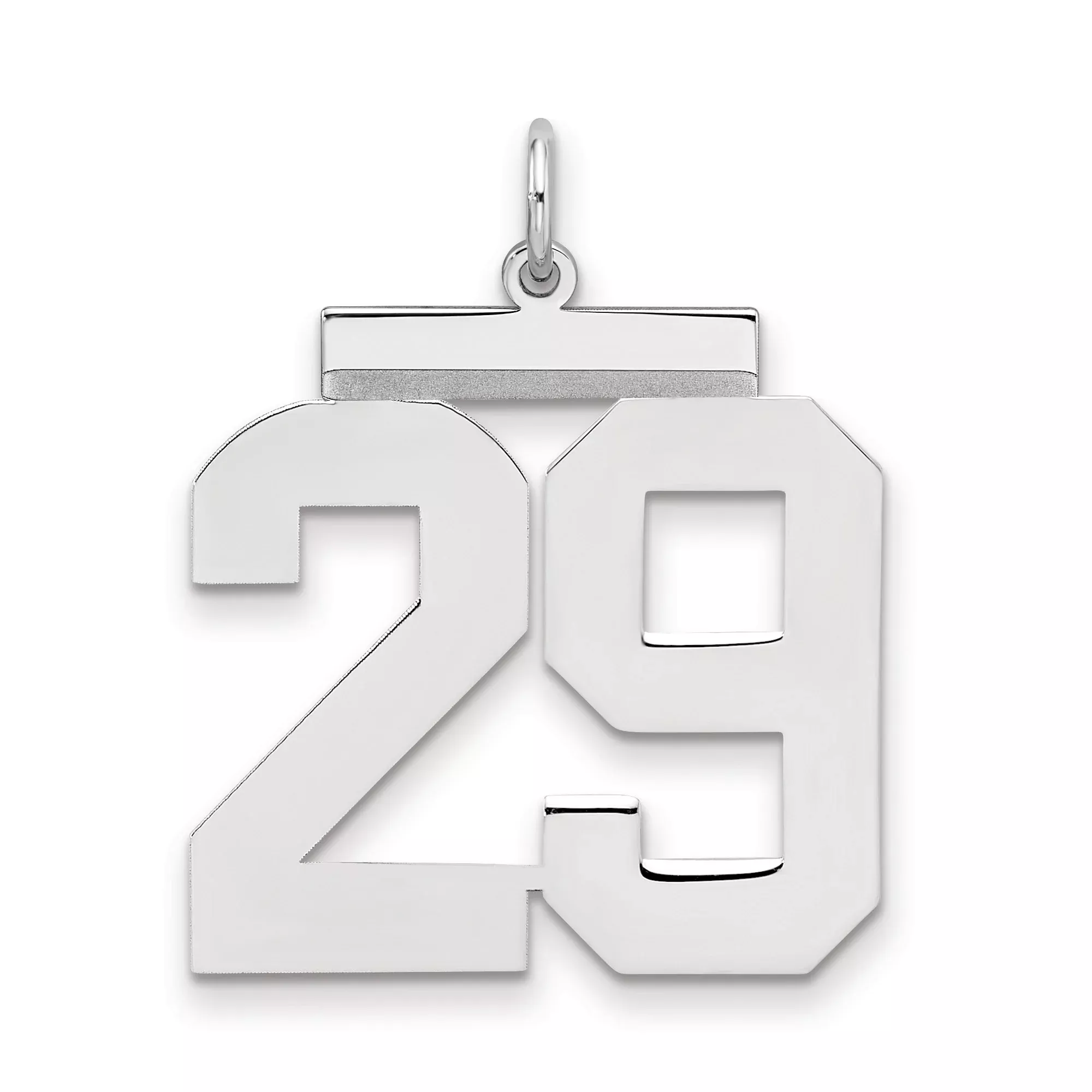 Large Polished Number 29 Charm Pendant in Real 925 Sterling Silver