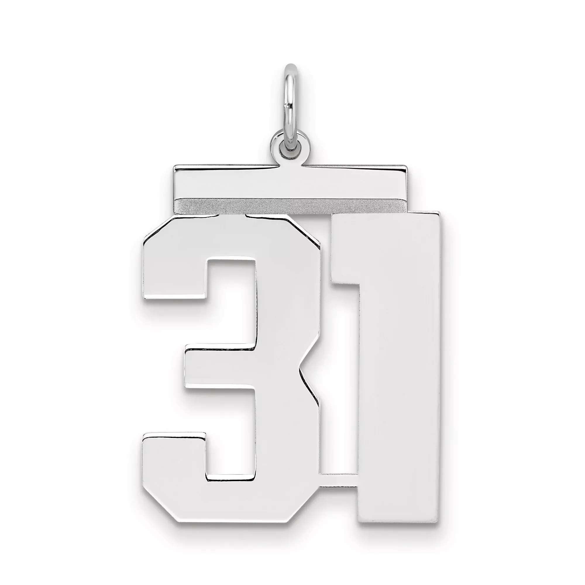 Large Polished Number 31 Charm Pendant in Real 925 Sterling Silver