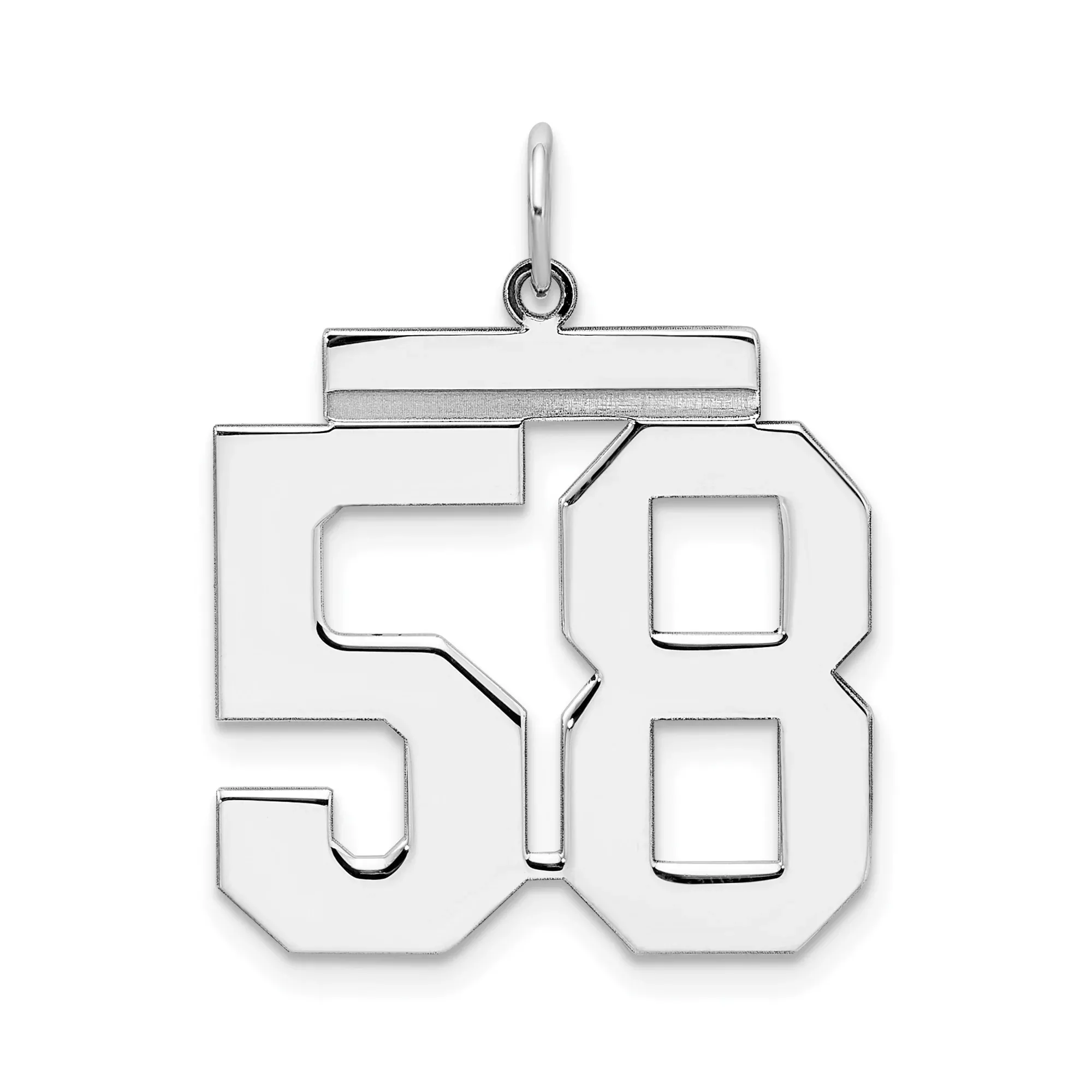 Large Polished Number 58 Charm Pendant in Real 925 Sterling Silver