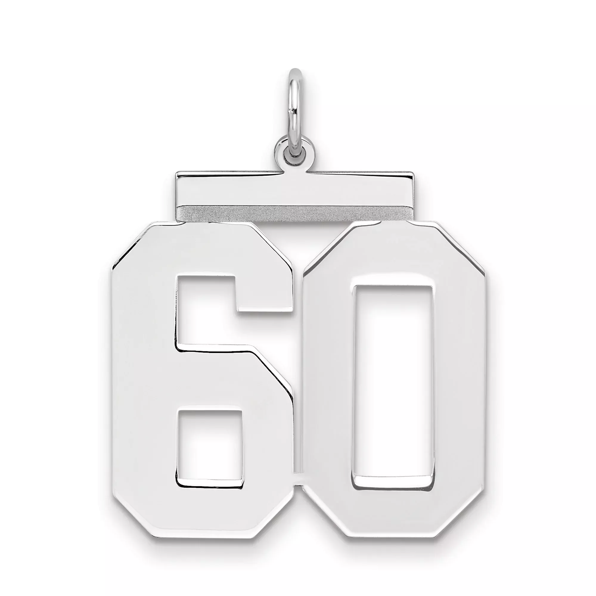 Large Polished Number 60 Charm Pendant in Real 925 Sterling Silver