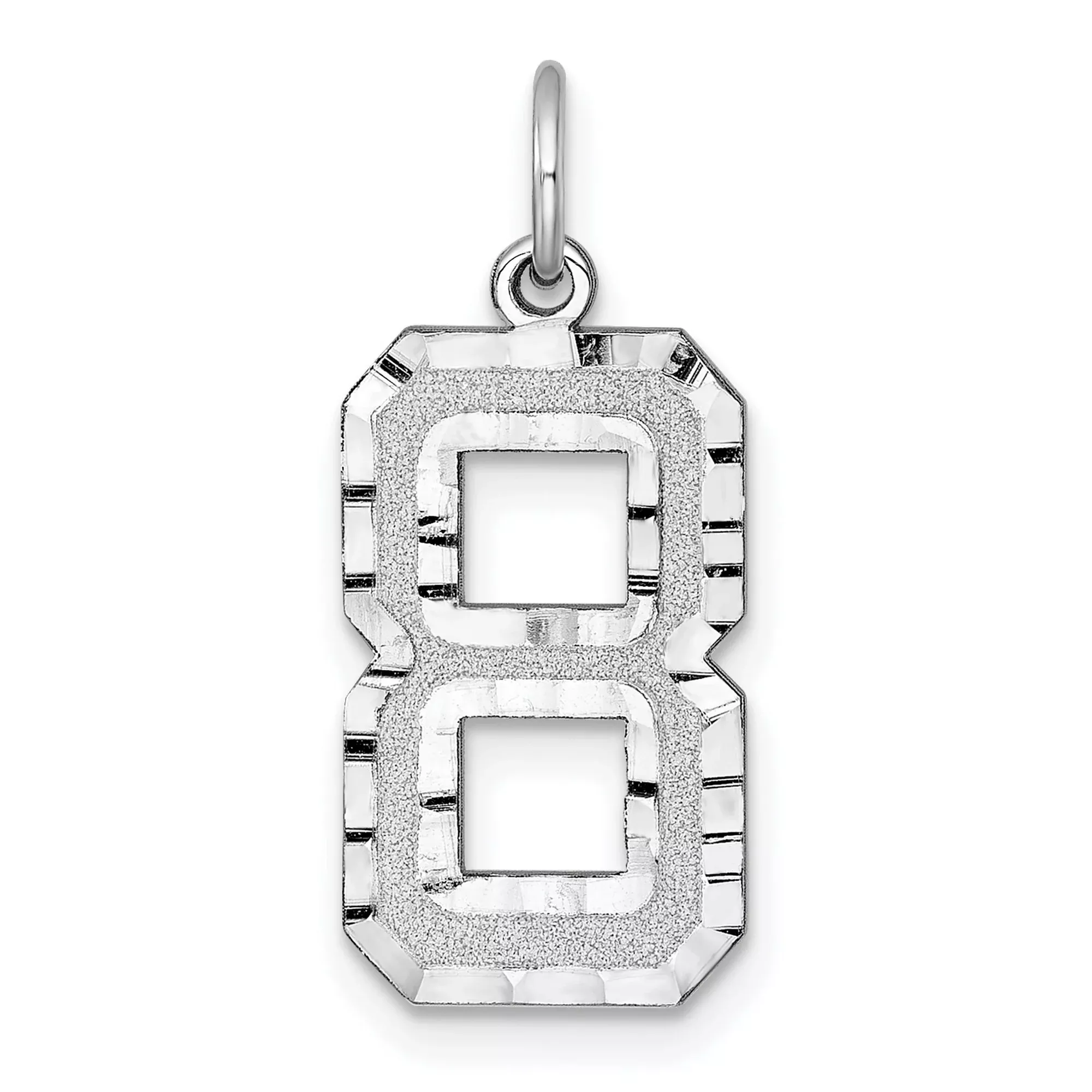 Large Satin Accented Inlay Number 8 Charm Pendant in Real 14k White Gold