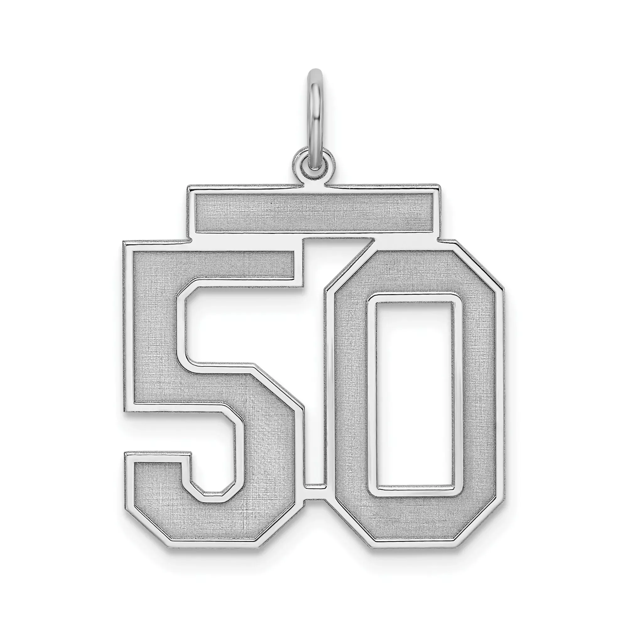 Large Satin Number 50 Charm Pendant in Real 925 Sterling Silver