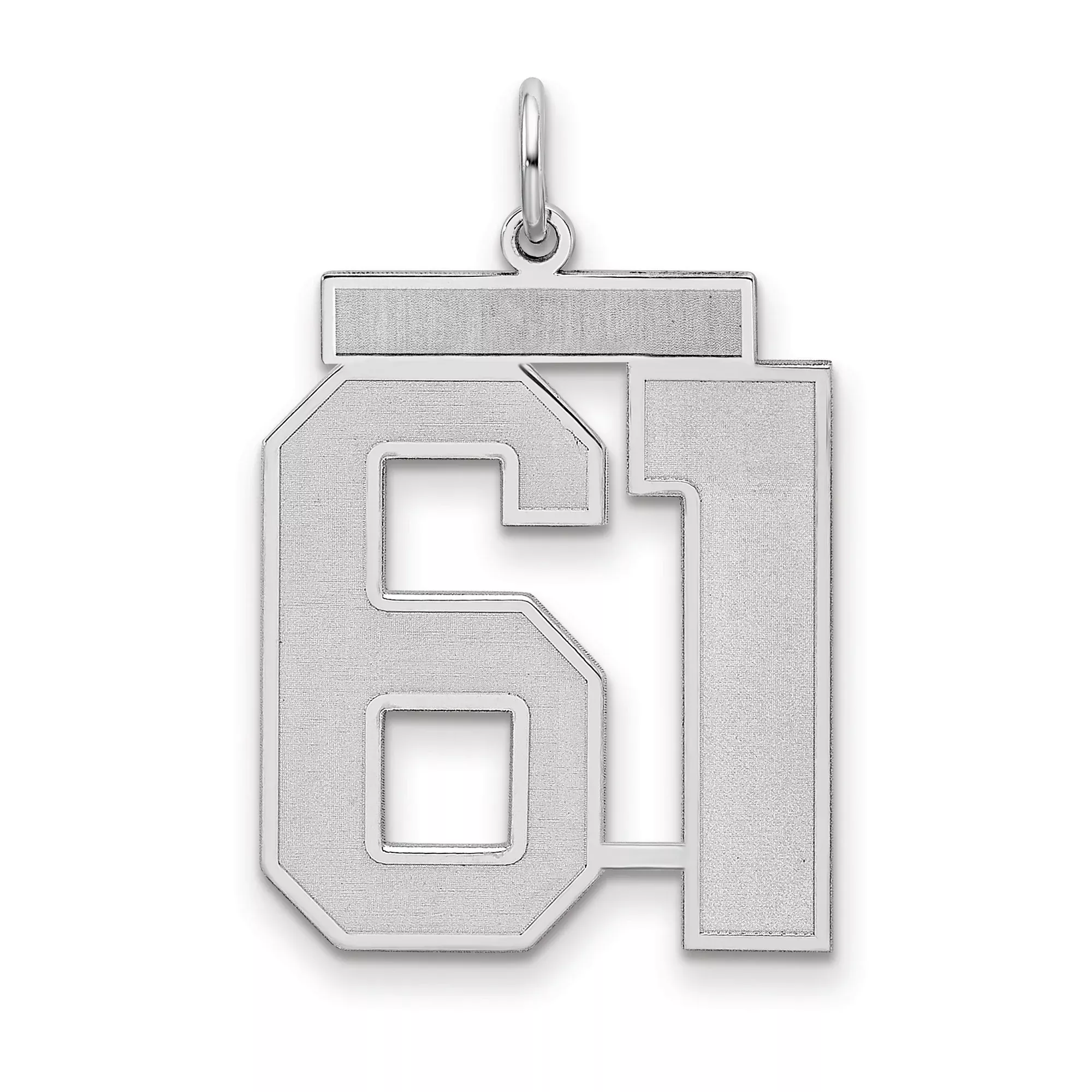 Large Satin Number 61 Charm Pendant in Real 925 Sterling Silver
