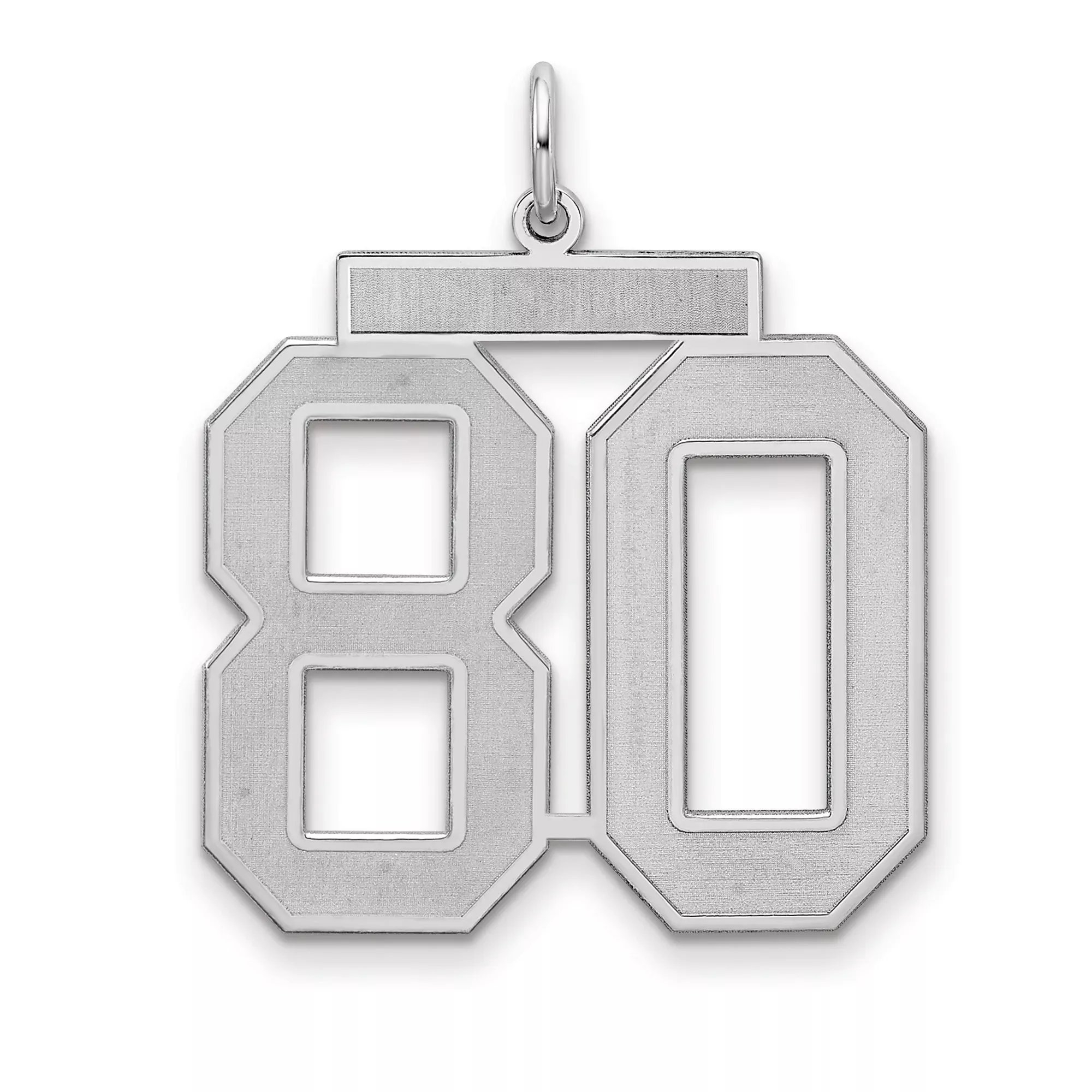 Large Satin Number 80 Charm Pendant in Real 925 Sterling Silver