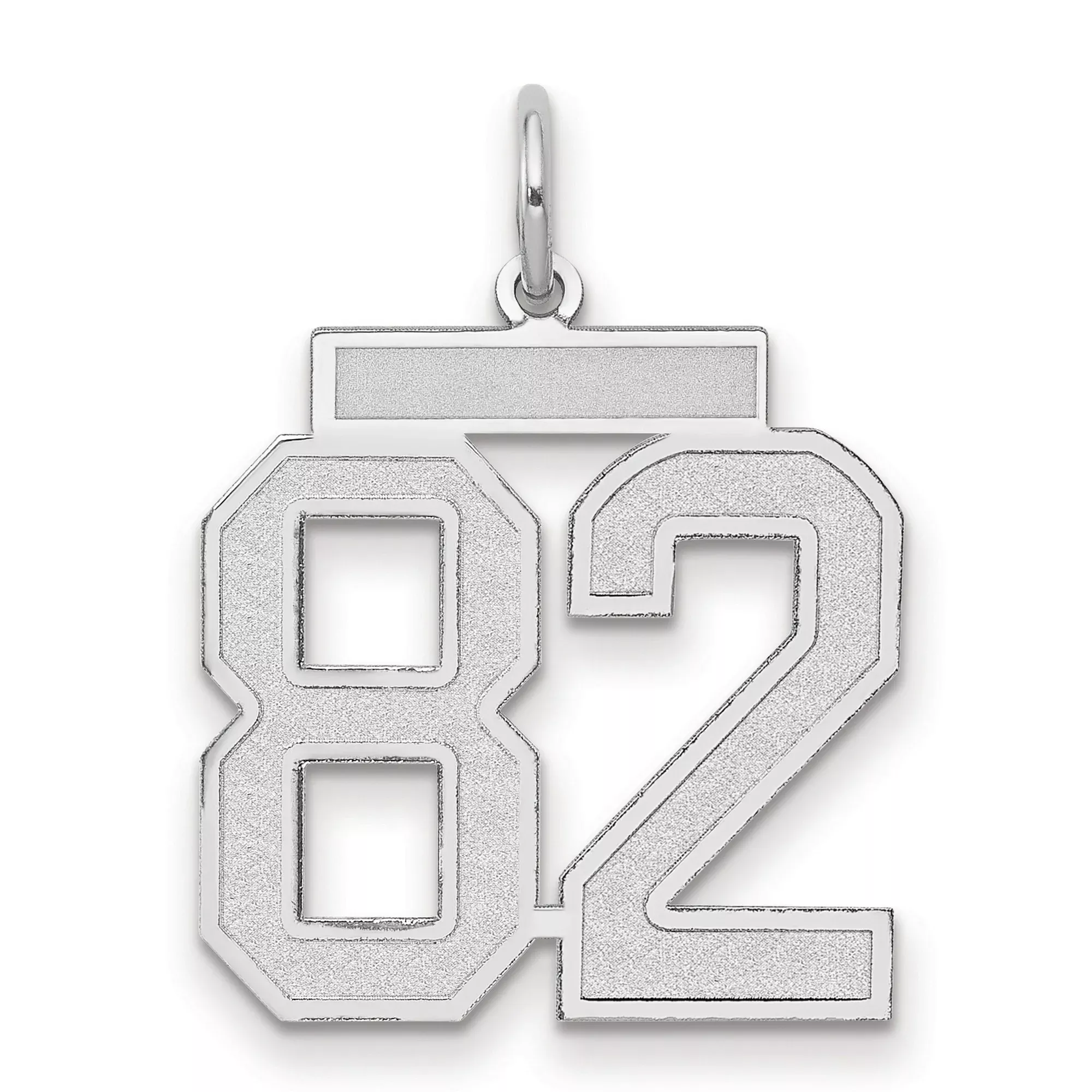 Medium Satin Number 82 Charm Pendant in Real 14k White Gold