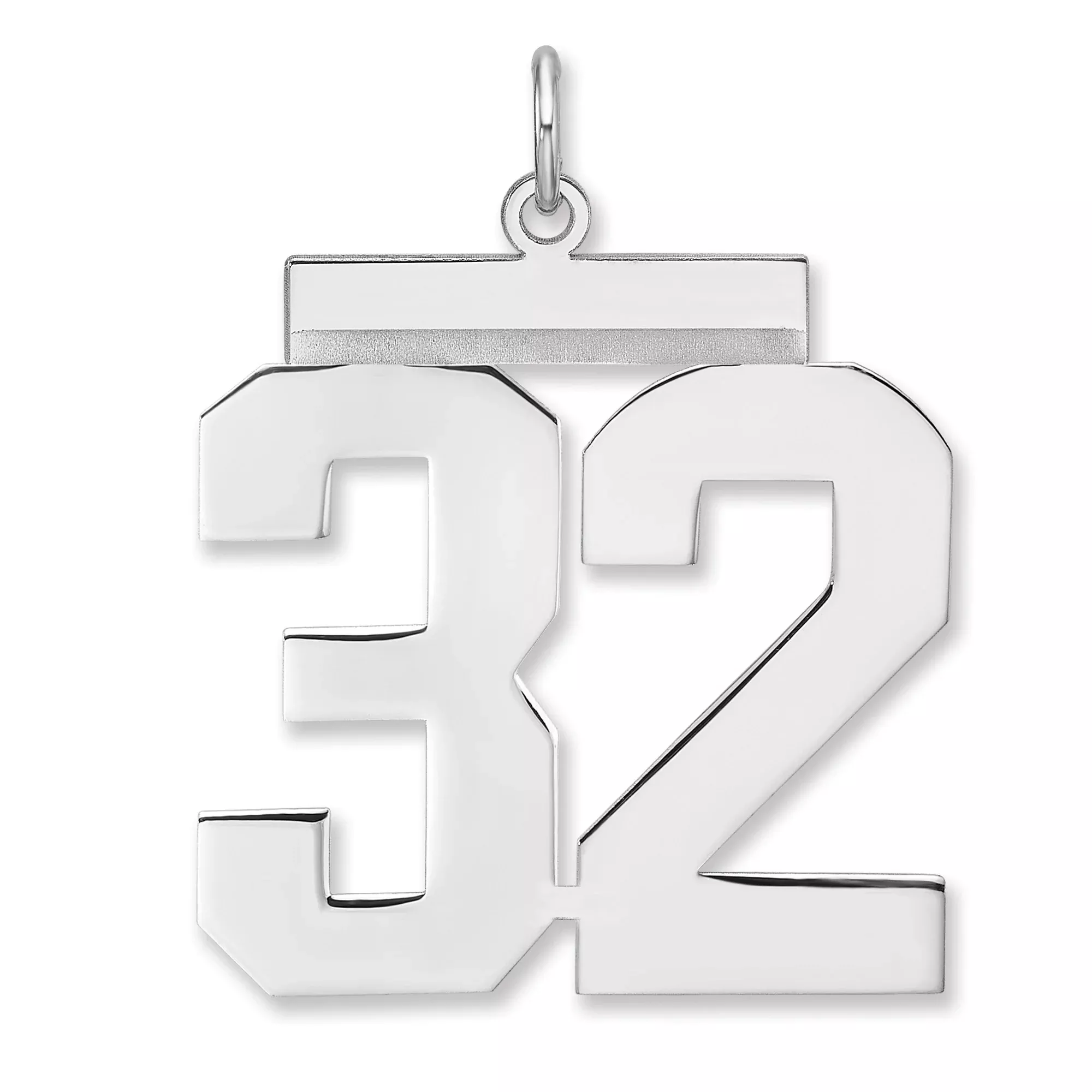 Polished Number 32 Charm Pendant in Real 925 Sterling Silver