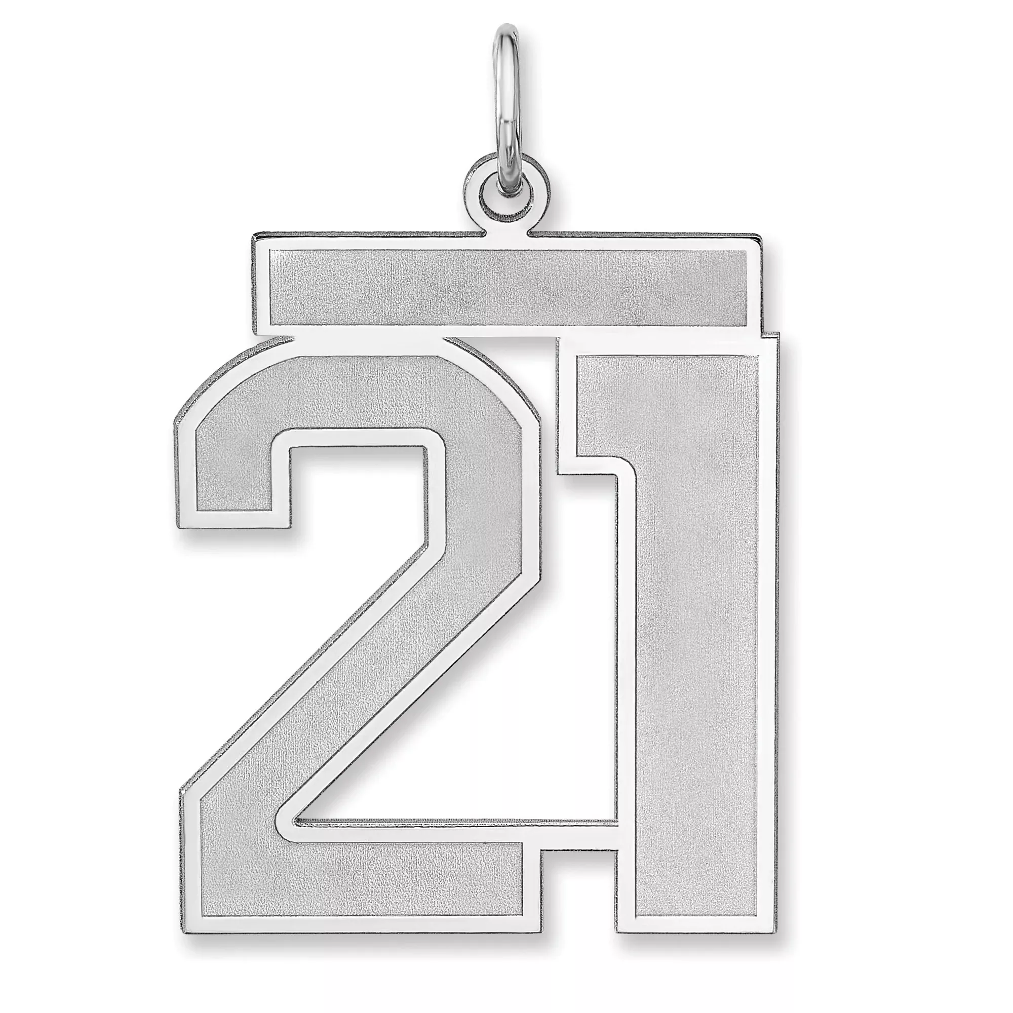 Satin Number 21 Charm Pendant in Real 925 Sterling Silver