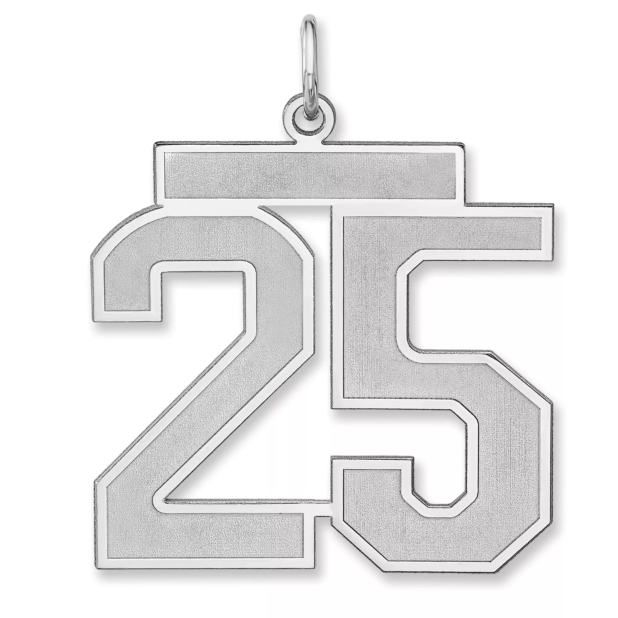 Satin Number 25 Charm Pendant in Real 925 Sterling Silver