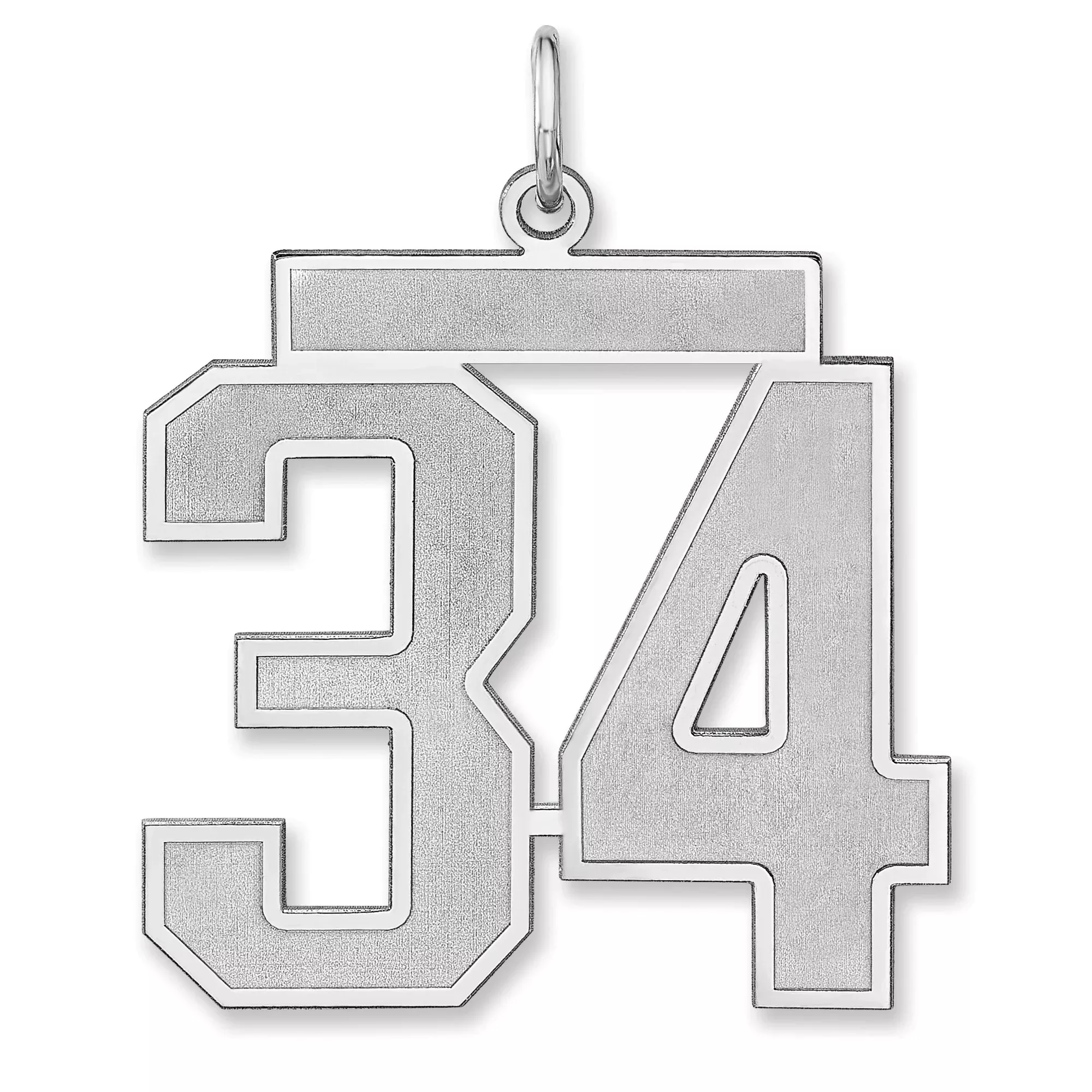 Satin Number 34 Charm Pendant in Real 925 Sterling Silver