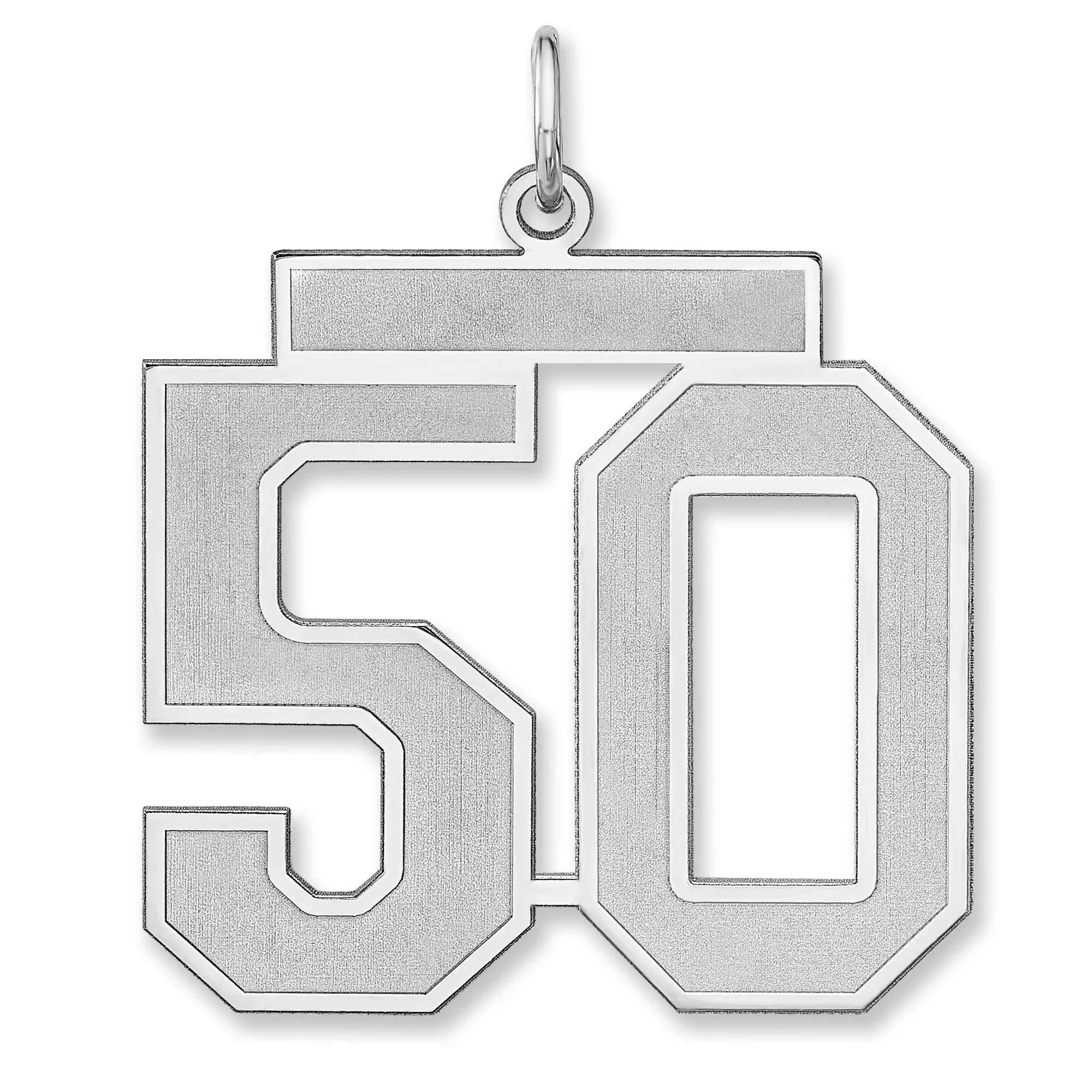 Satin Number 50 Charm Pendant in Real 925 Sterling Silver