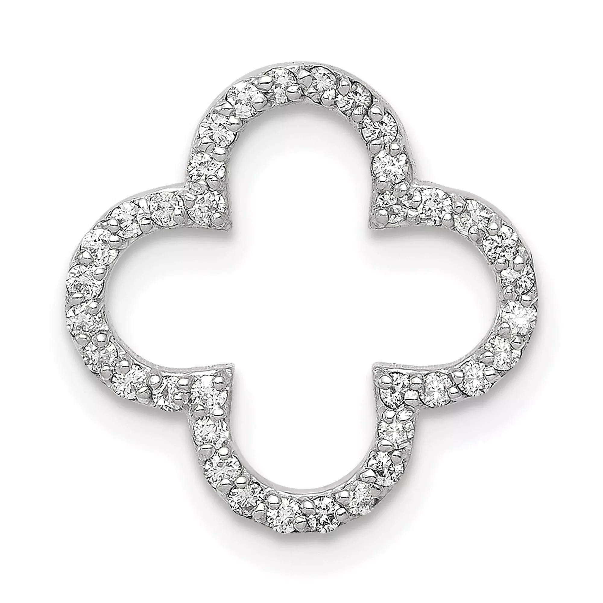 Small Diamond Quatrefoil Design Charm Pendant in Real 14k White Gold