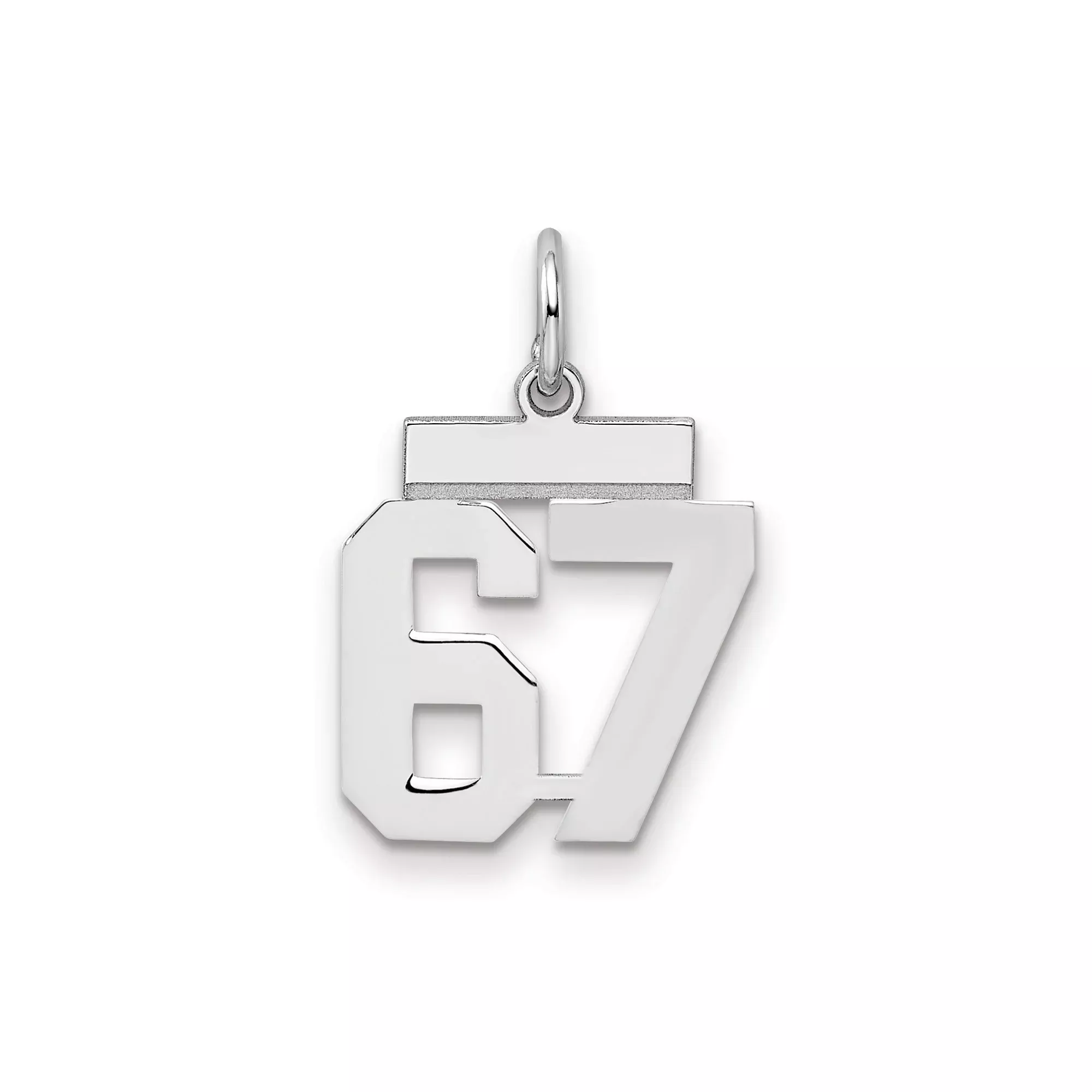 Small Polished Number 67 Charm Pendant in Real 925 Sterling Silver