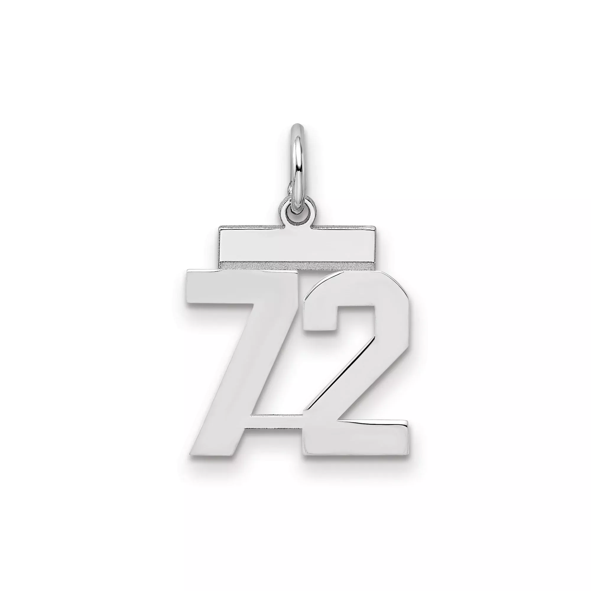 Small Polished Number 72 Charm Pendant in Real 925 Sterling Silver
