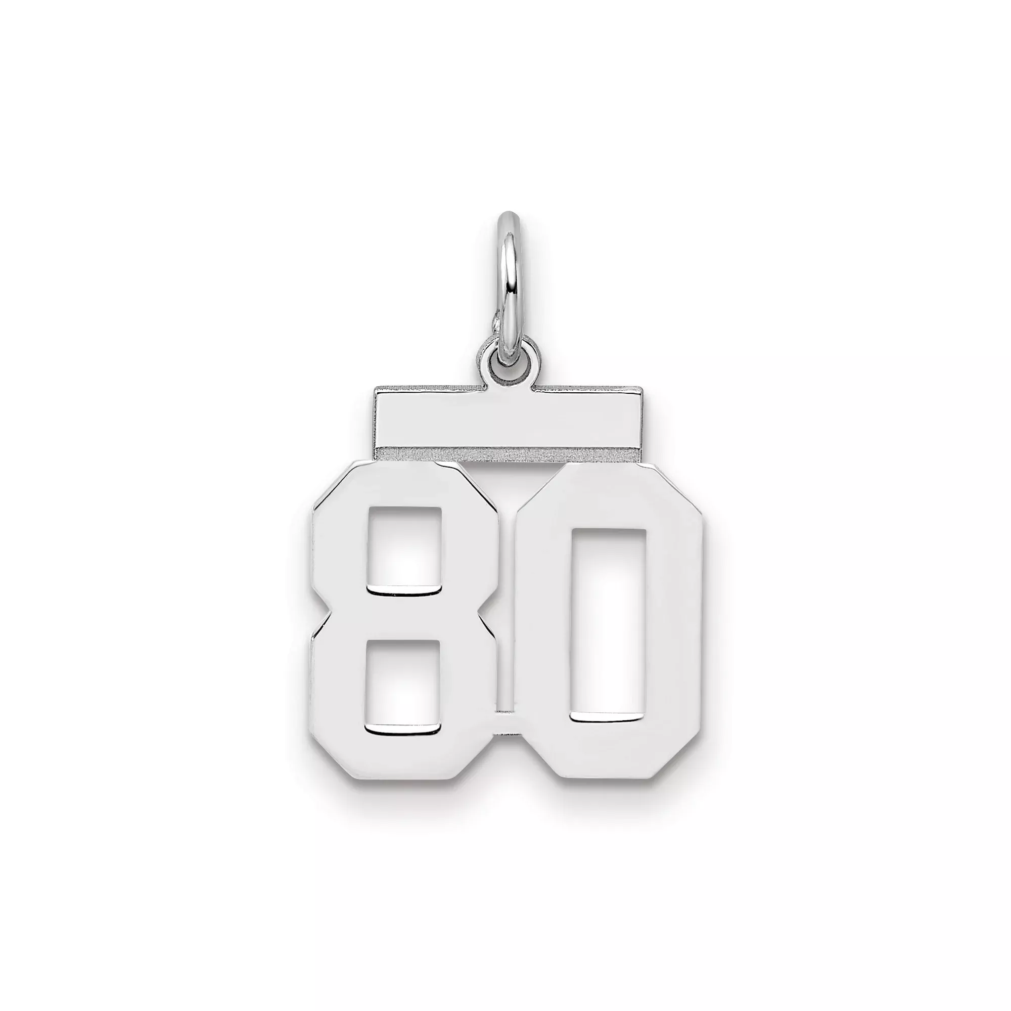Small Polished Number 80 Charm Pendant in Real 925 Sterling Silver